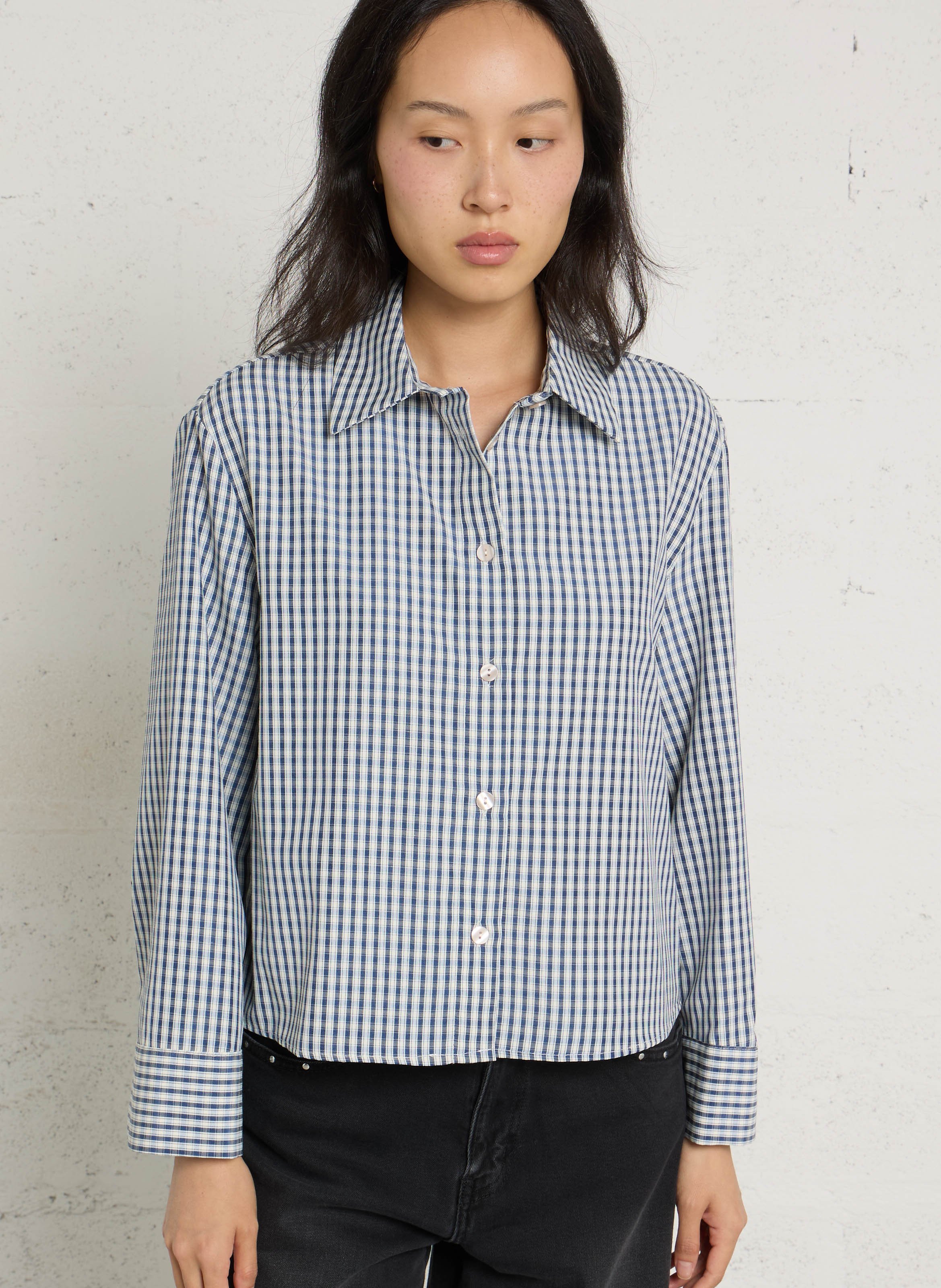 Chemise courte à motif vichy PLEASE Bleu
