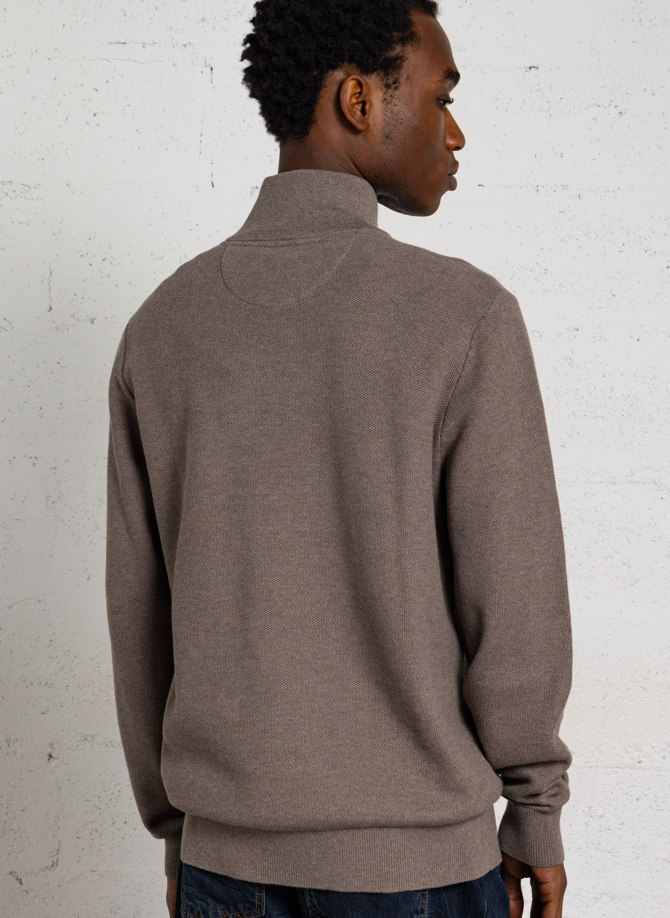 Pull col montant zippé droit uni EDEN PARK Marron