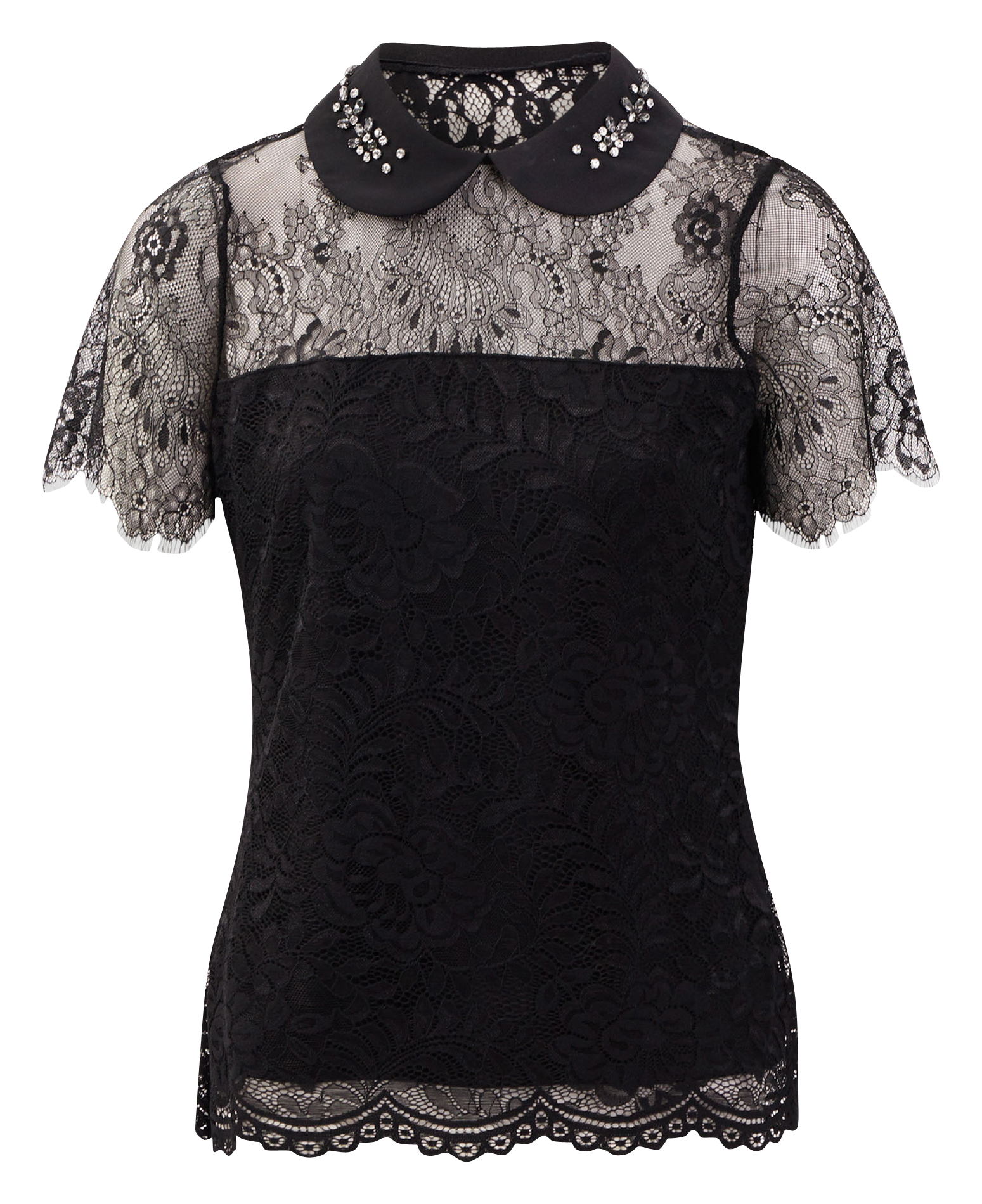 Lace top with Peter Pan collar MORGAN Black