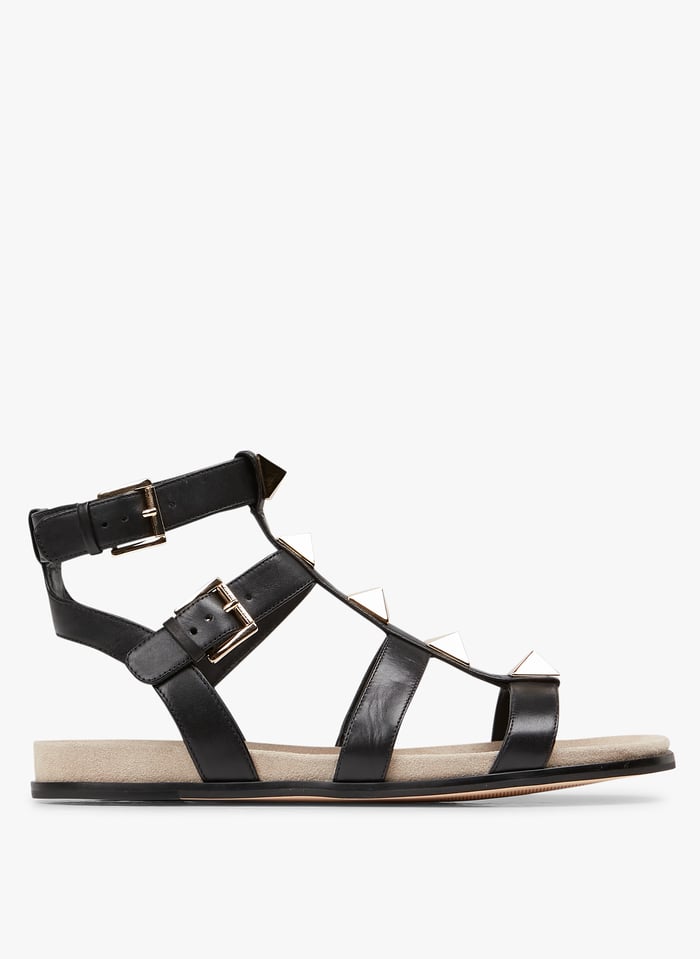 Sandales plates en cuir Noir