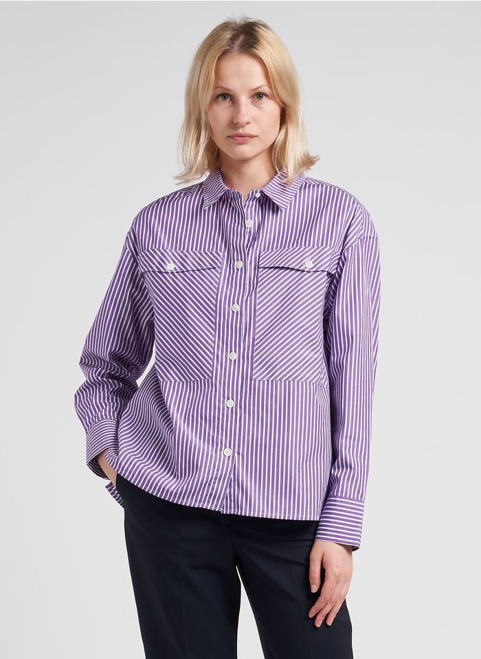 Camicia Oversize A Righe In Cotone Violet Rayures Chloe Stora