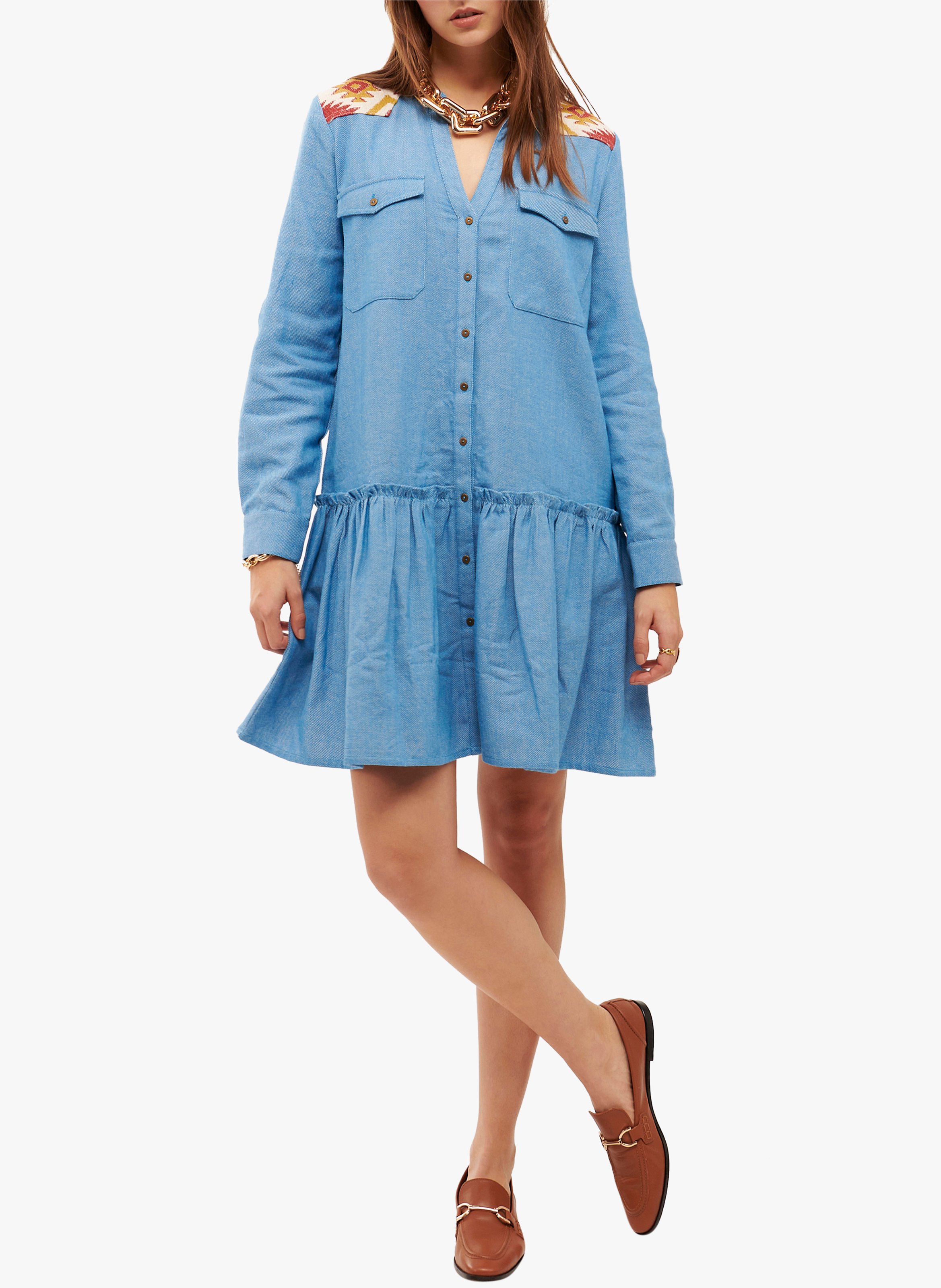 Short cotton dress with Tunisian collar WILD Blue