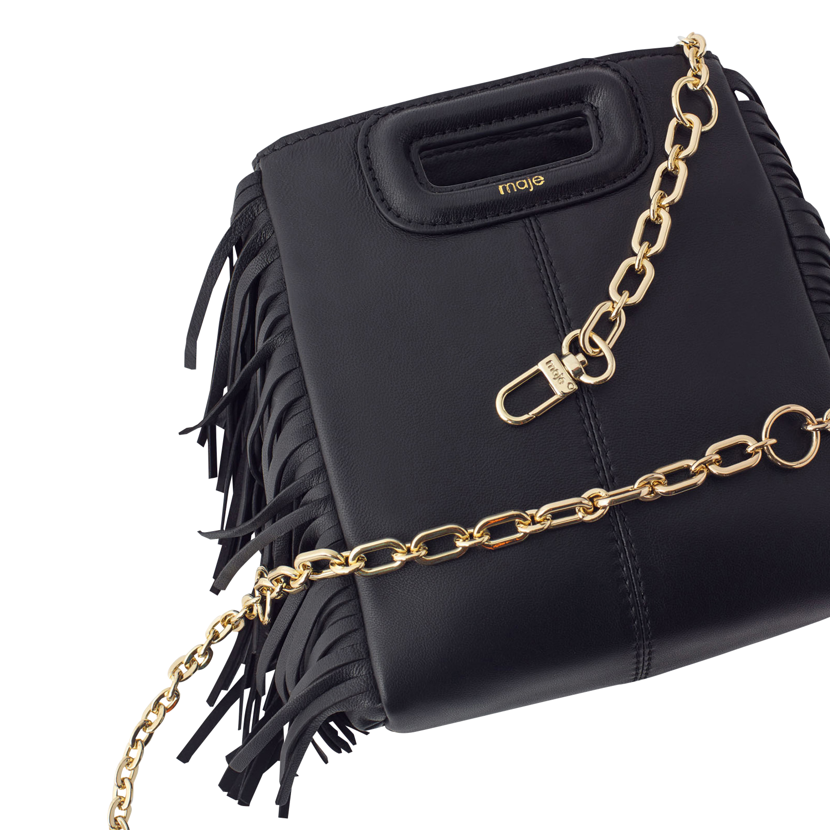 Petit sac bandoulière à franges en cuir MAJE Noir