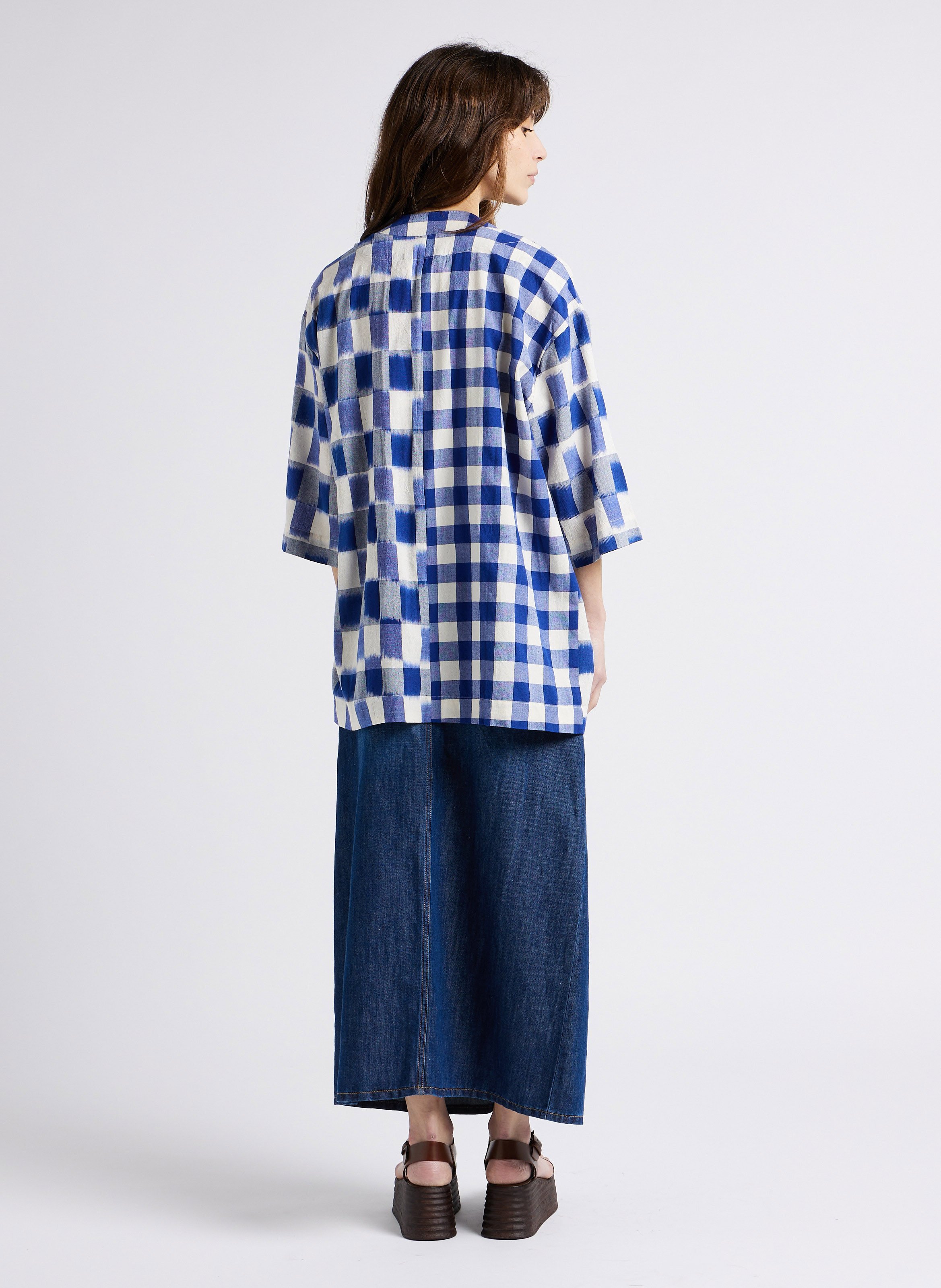 Straight checked cotton kimono V DE VINSTER Blue