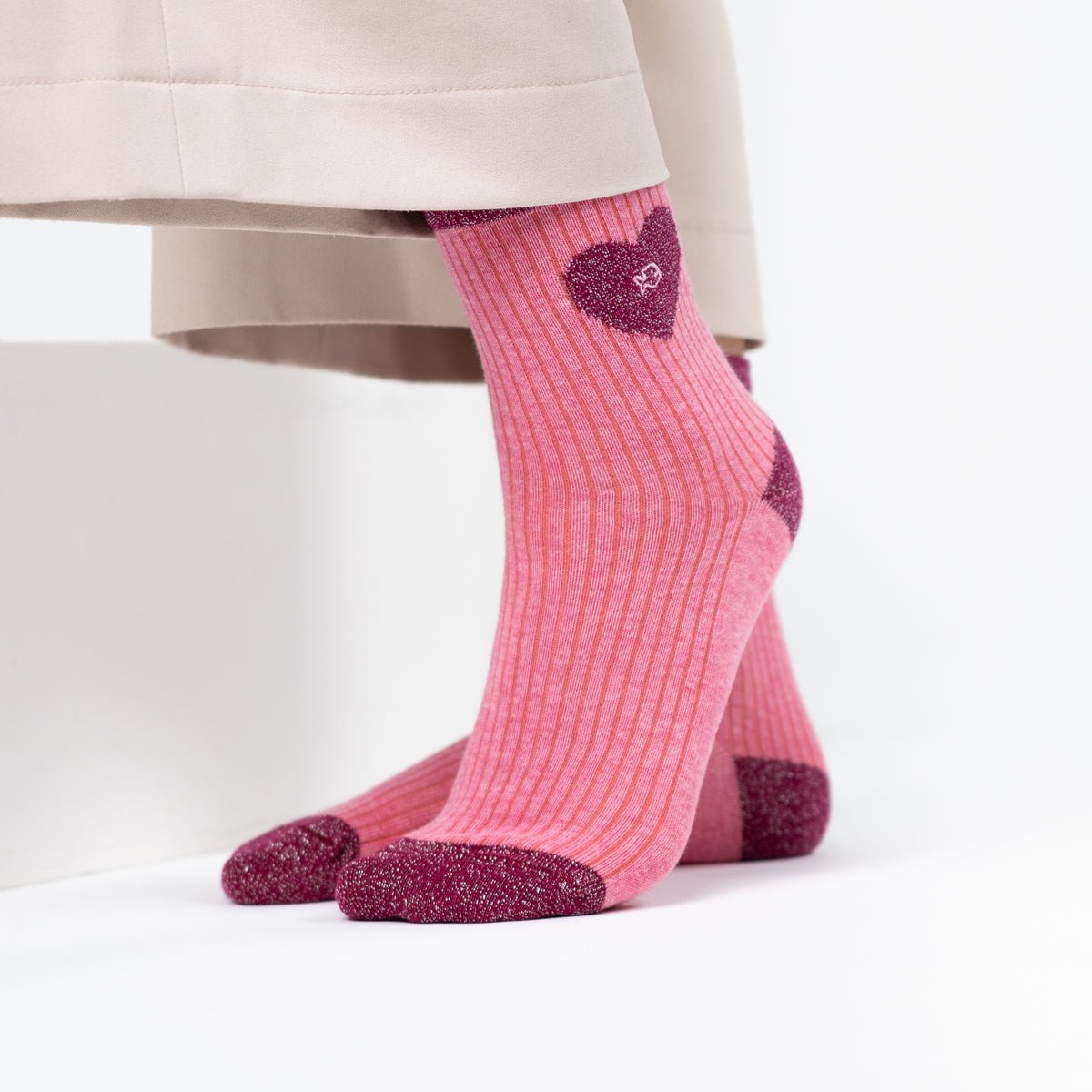 Combed cotton heart socks Pink