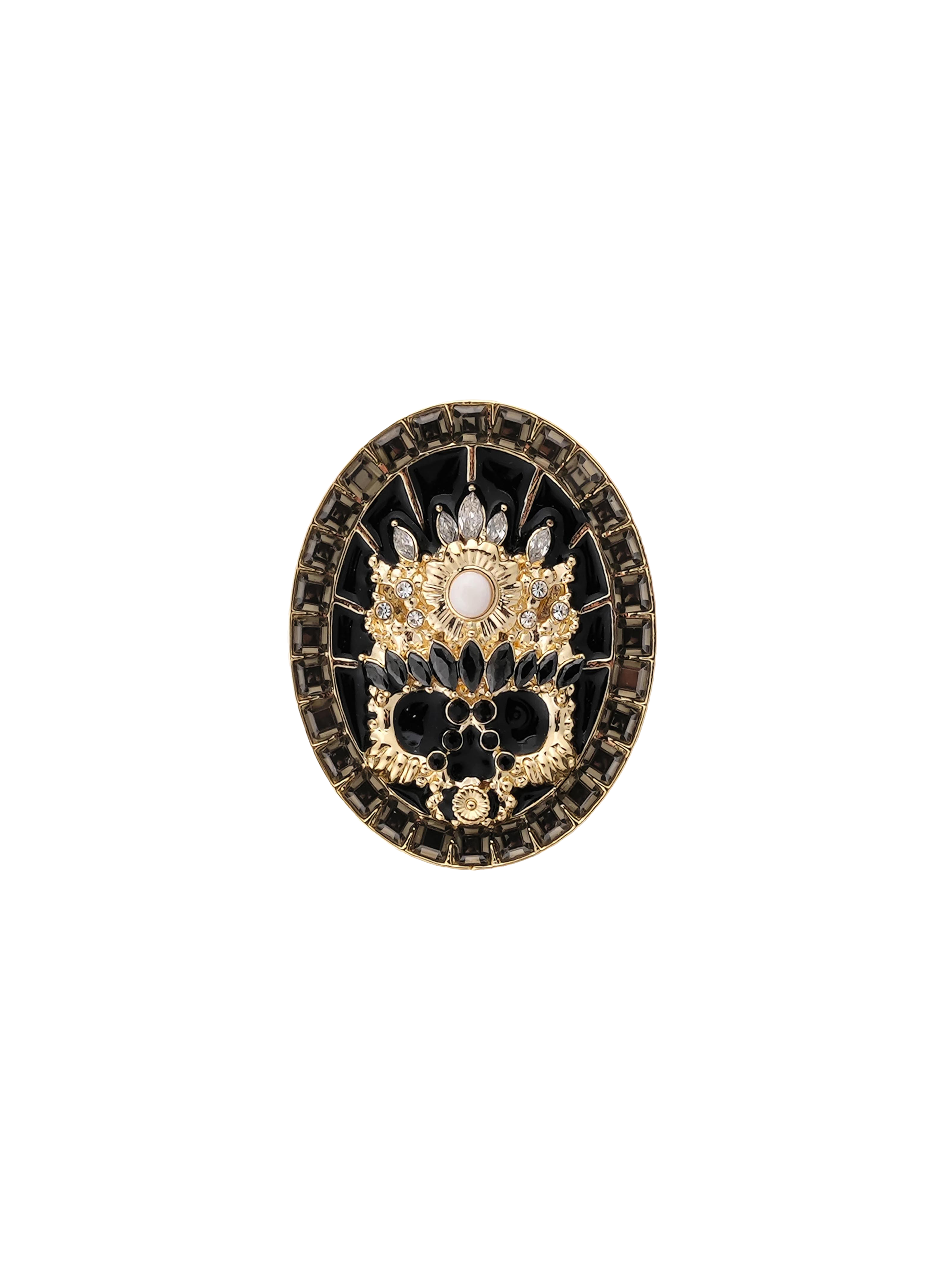 Adjustable ring with central cabochon and rhinestones HIPANEMA Black