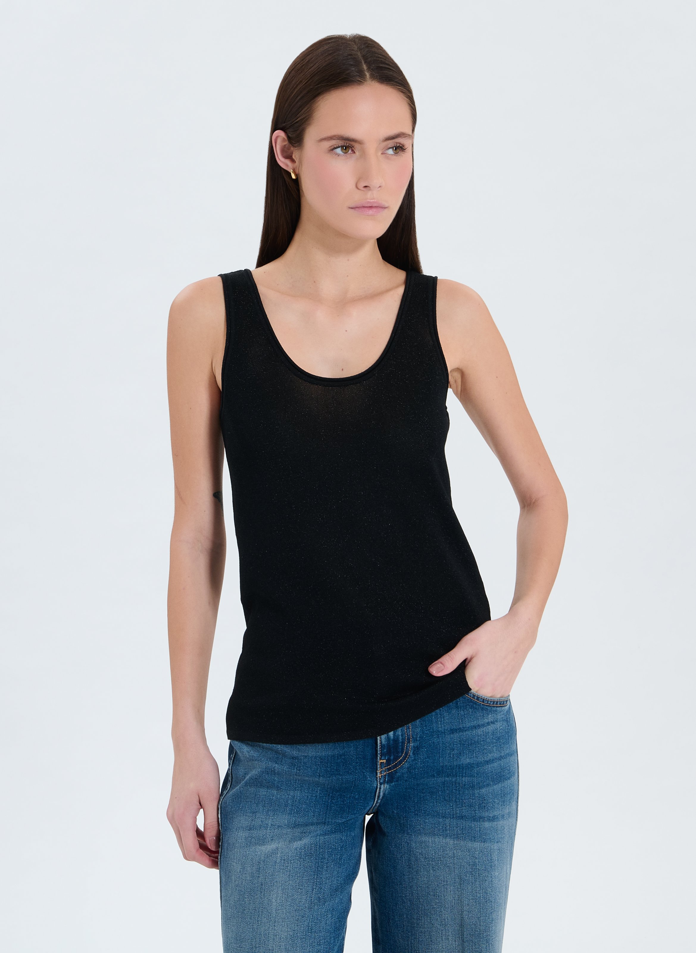新品❗️値下げスカーラCheck Separate Twist Tank Top Crop Top Tank Top Tiefer Ausschnitt Tailliertes Tanktop Noir