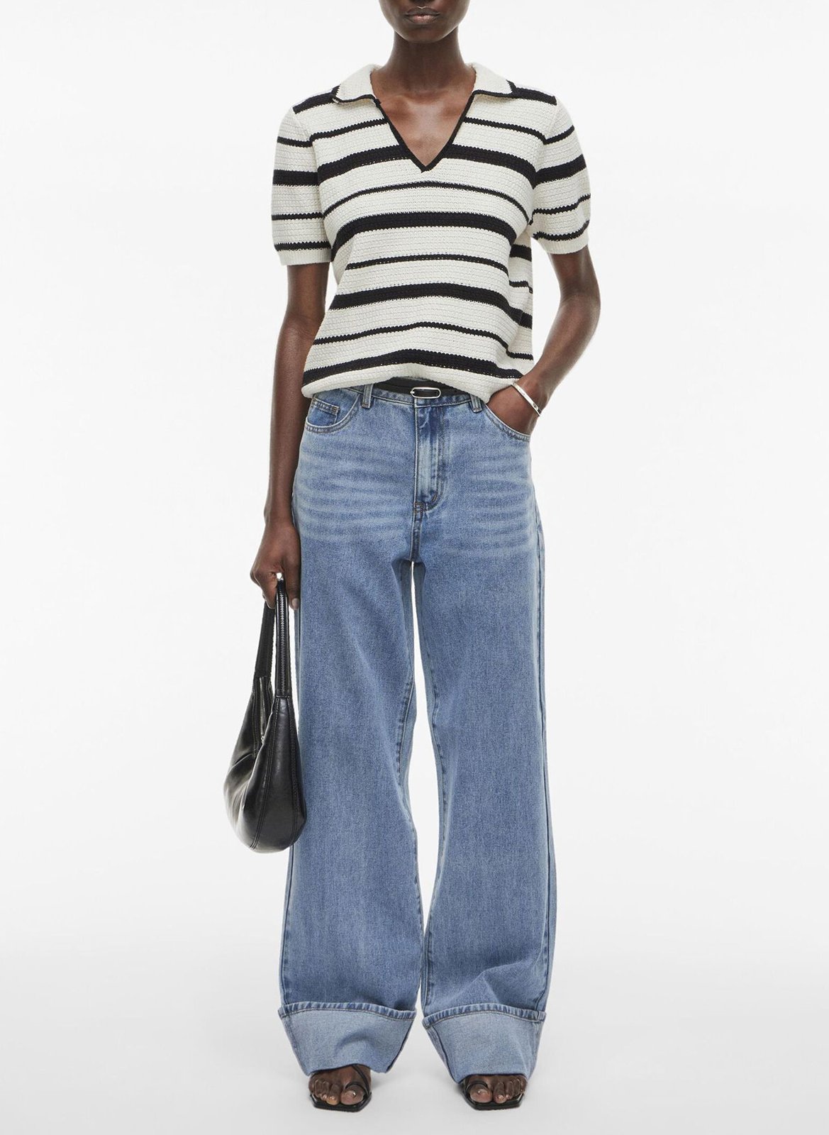 Striped knit polo top ROUGE EDIT Beige