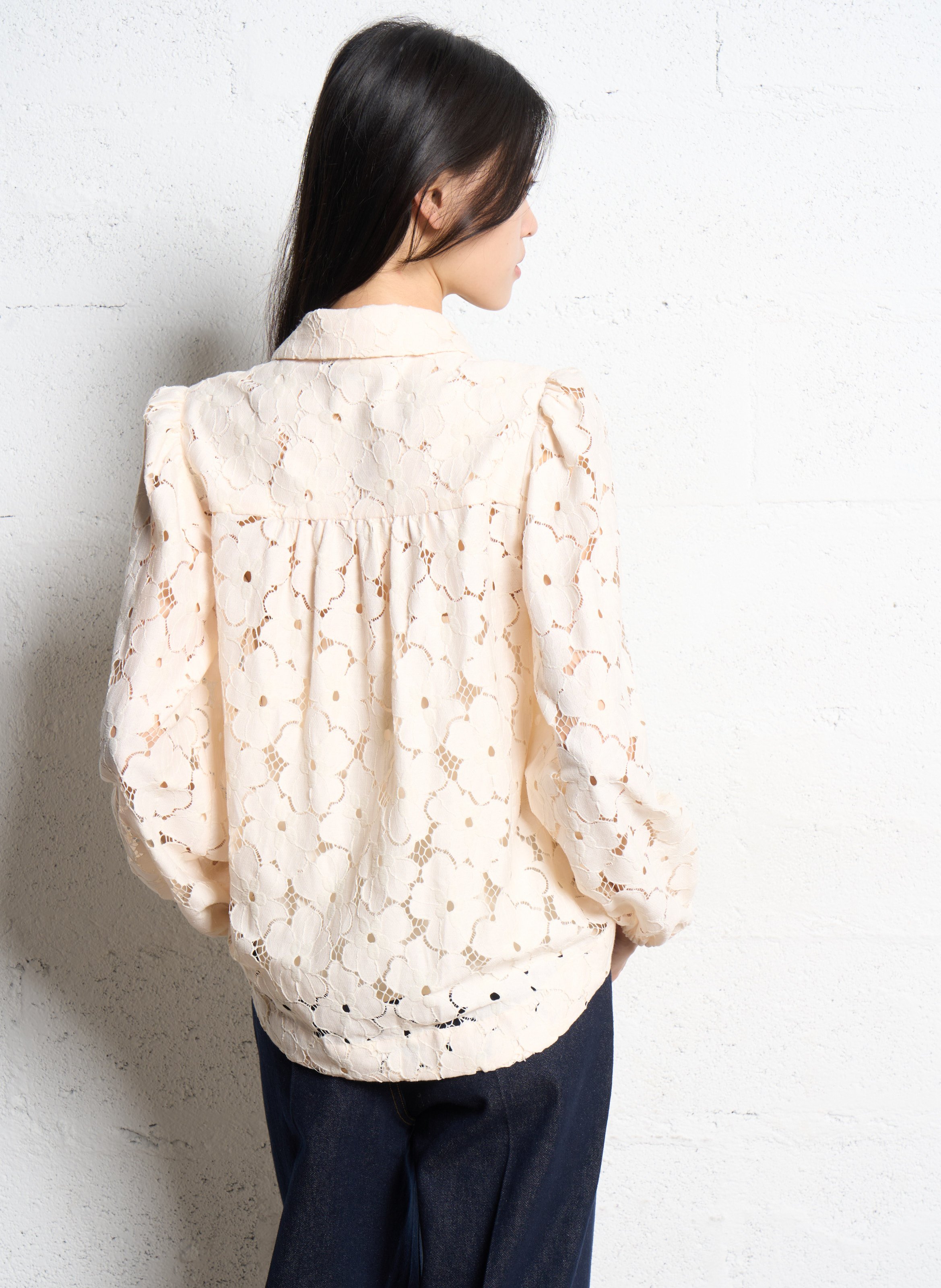 Rechte blouse met kant SUNCOO Wit