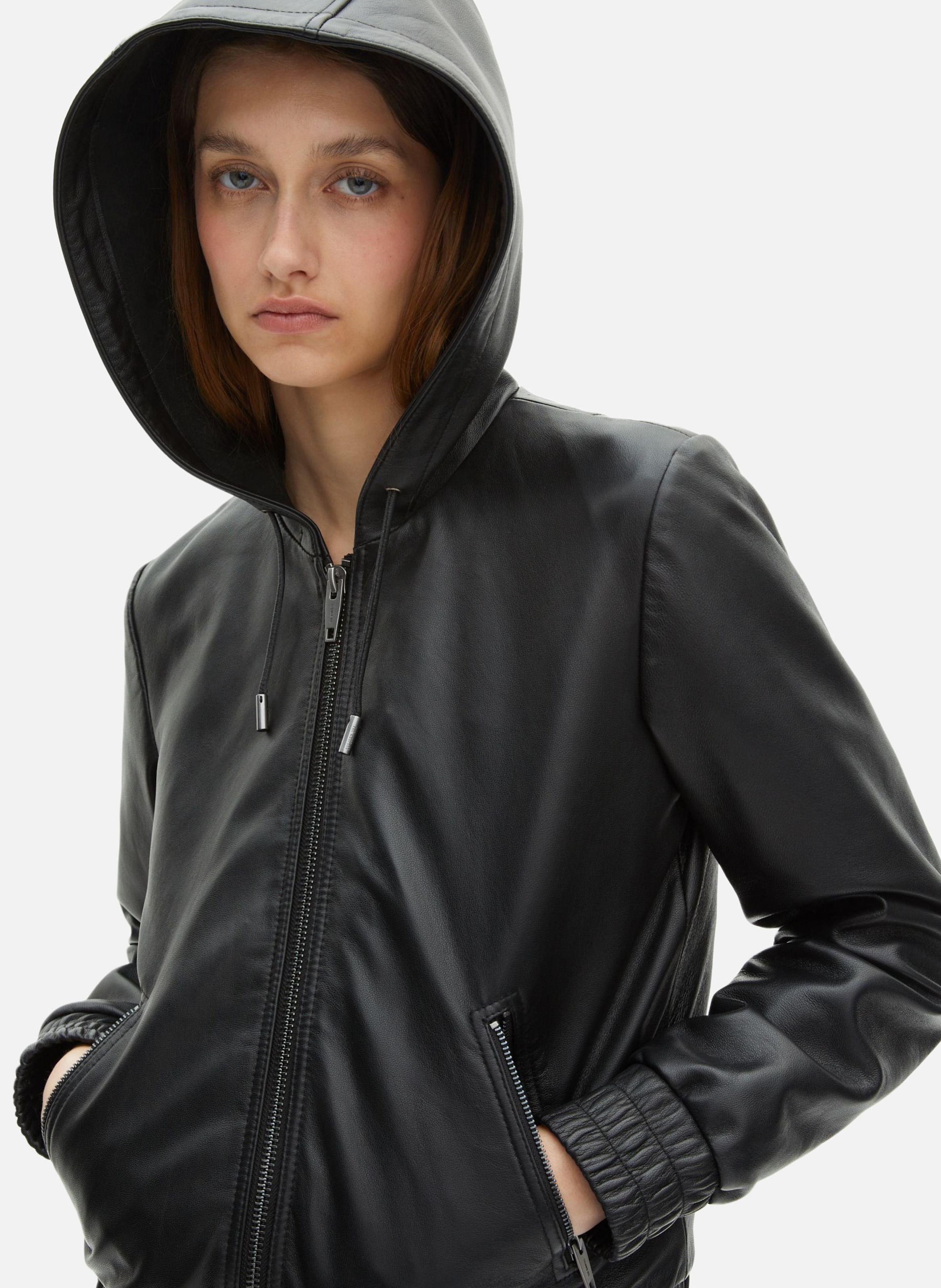 Leather jacket with hood THE KOOPLES Black
