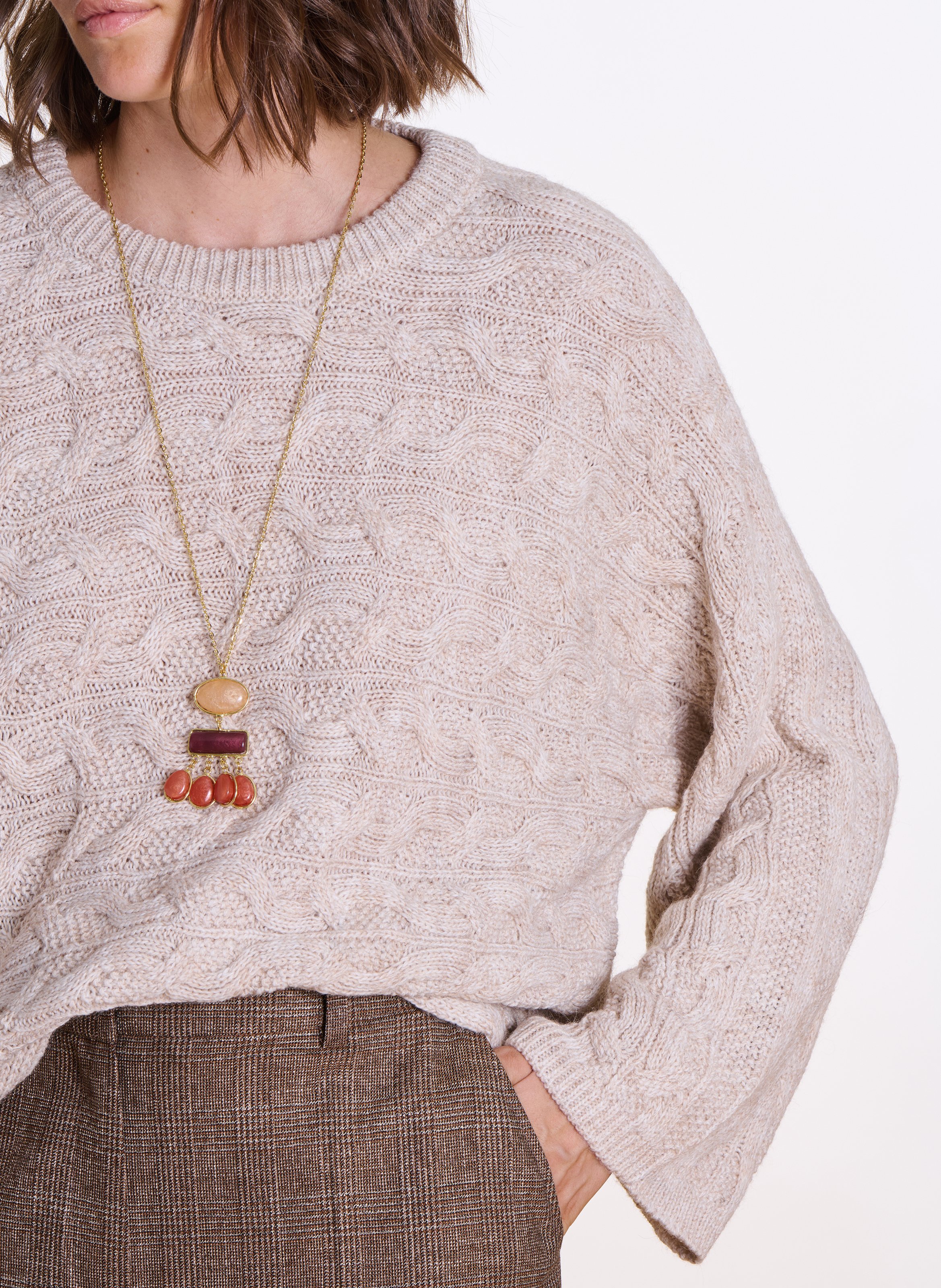 Long wool-blend knit cardigan LA FEE MARABOUTEE Beige