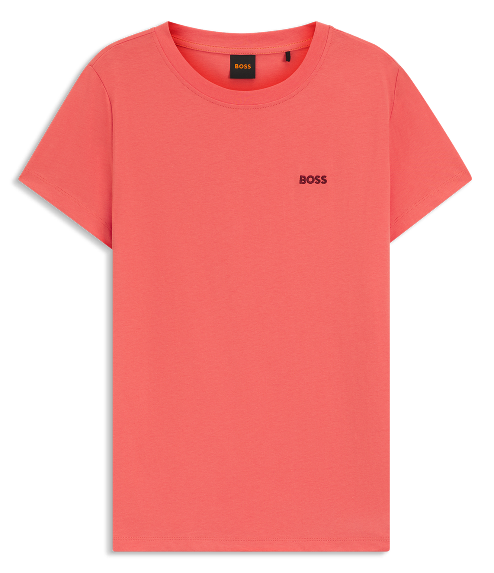 Tee-shirt droit col rond brodé en laine vierge BOSS Rouge