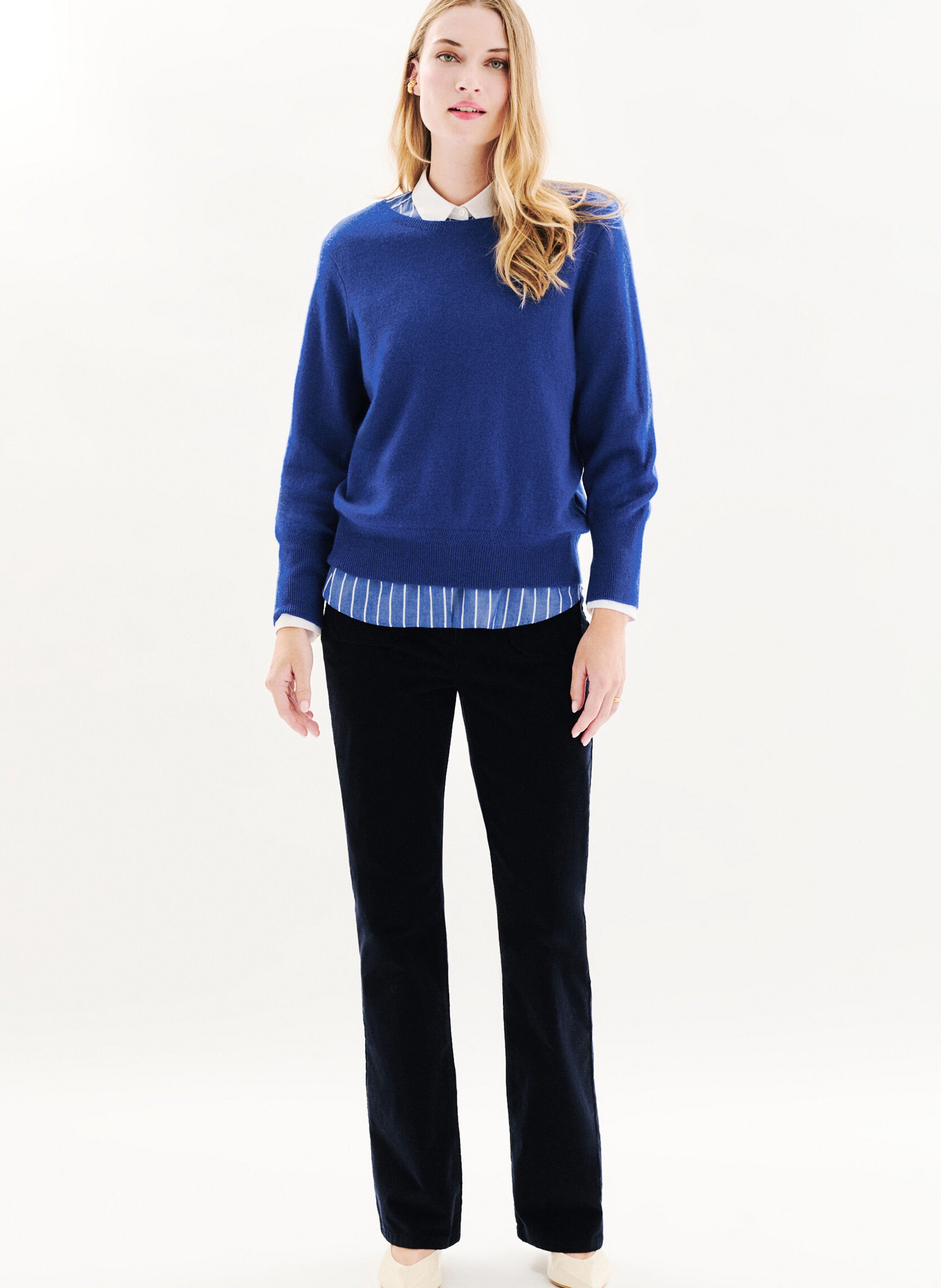 Pull droit col rond en cachemire CAROLL Bleu