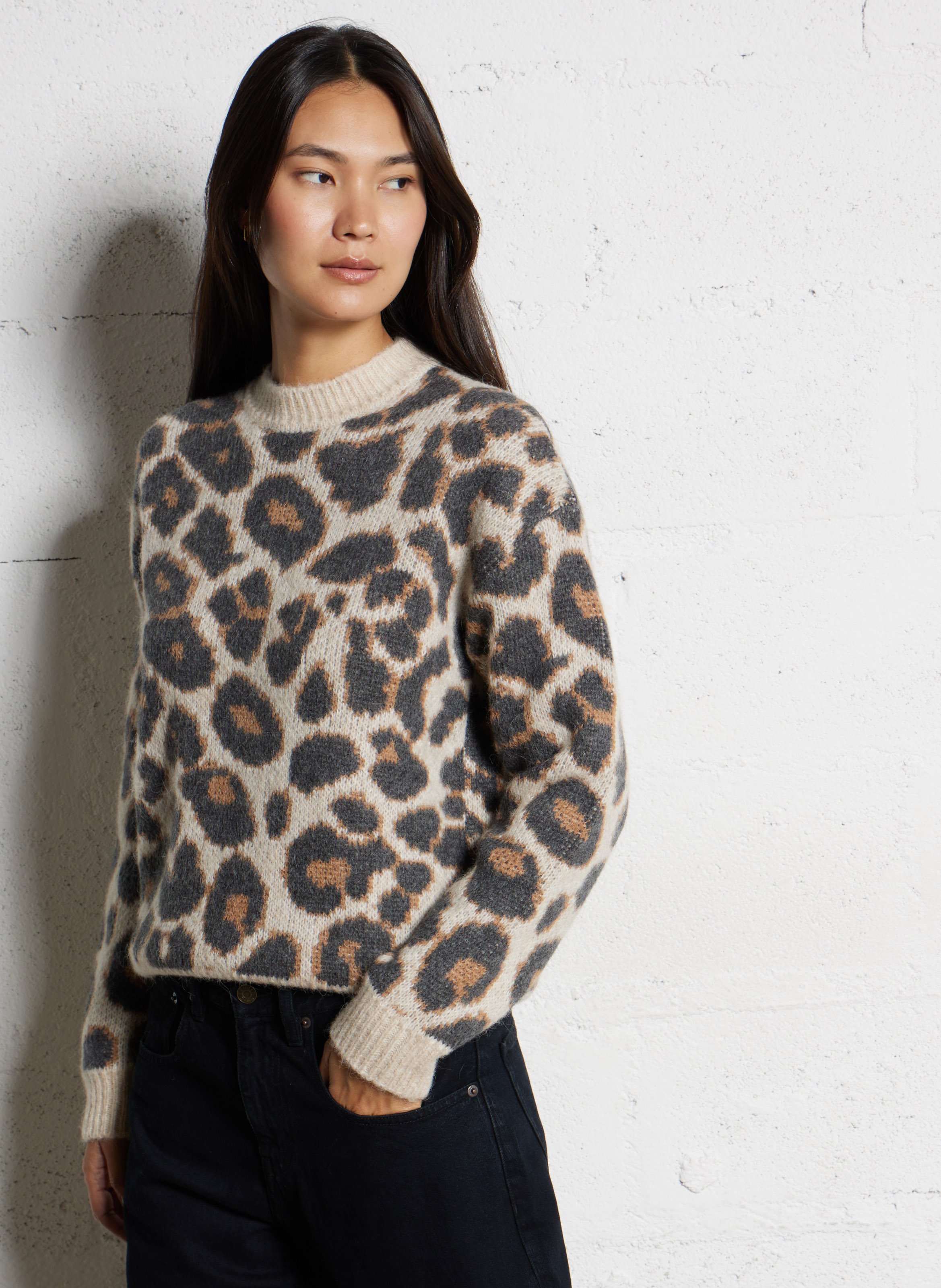 Pull droit col rond léopard HARTFORD Multicolore