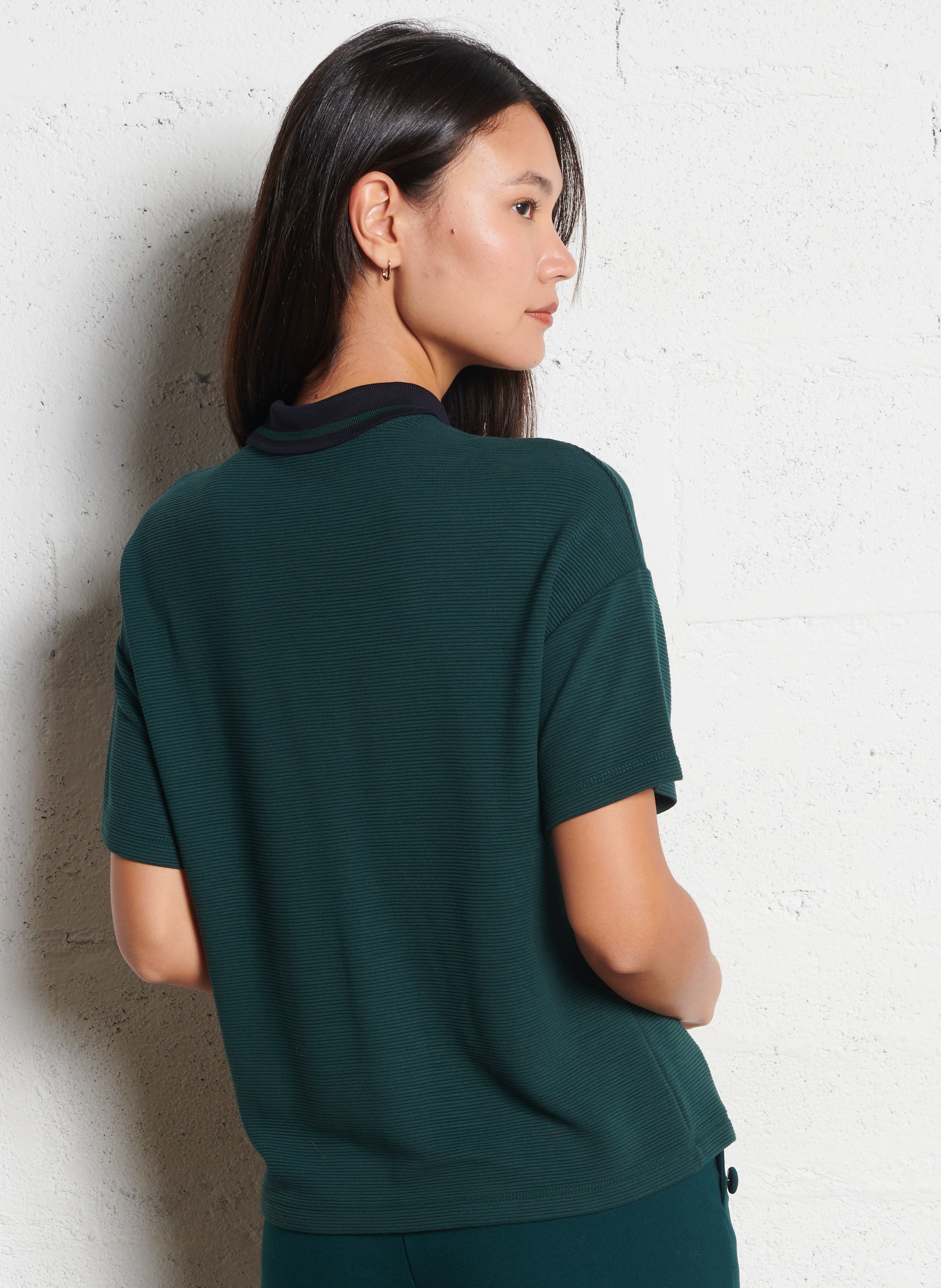 Top with polo shirt collar I CODE Green