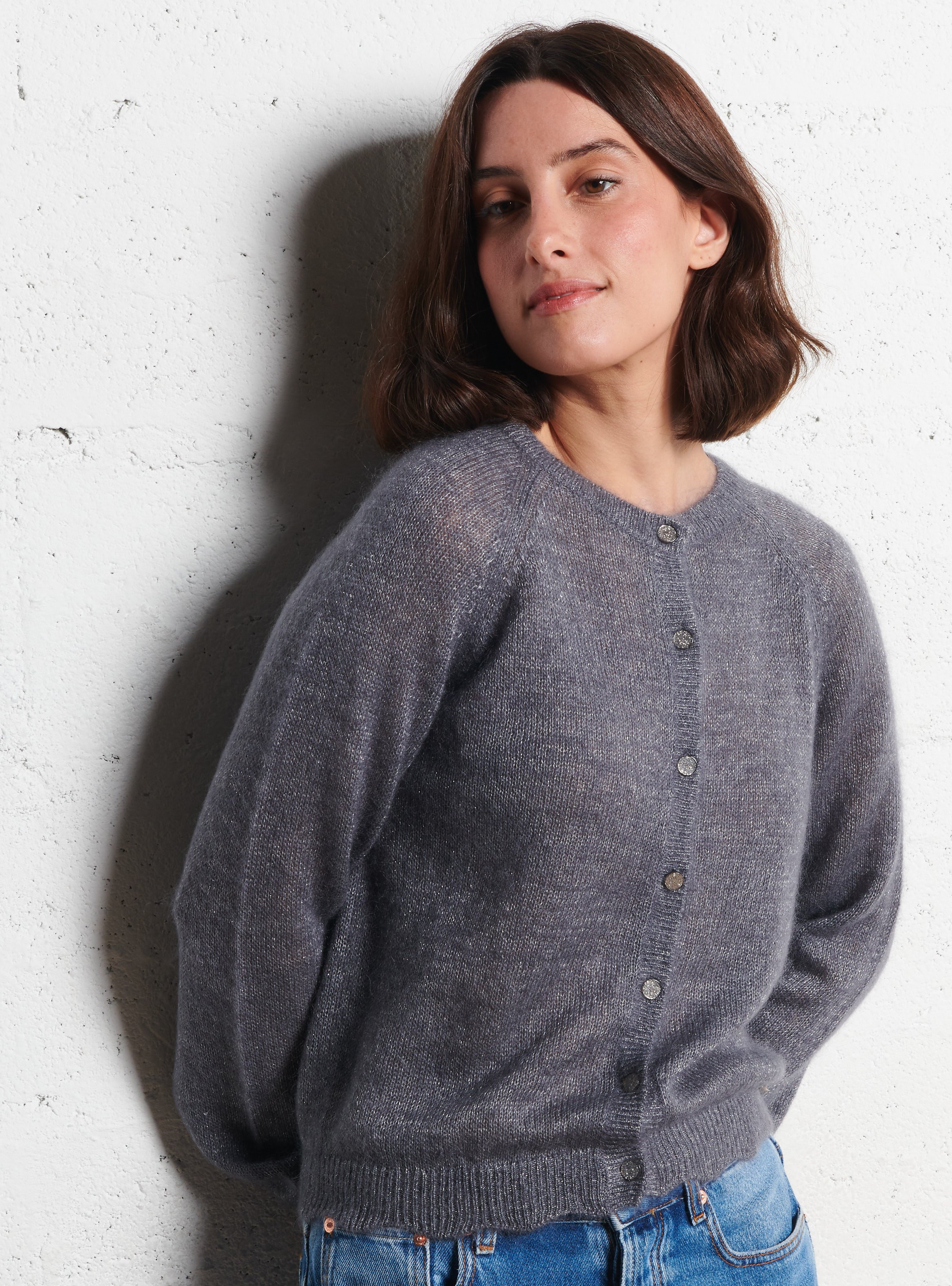 Oversized round neck wool and silk vest DES PETITS HAUTS