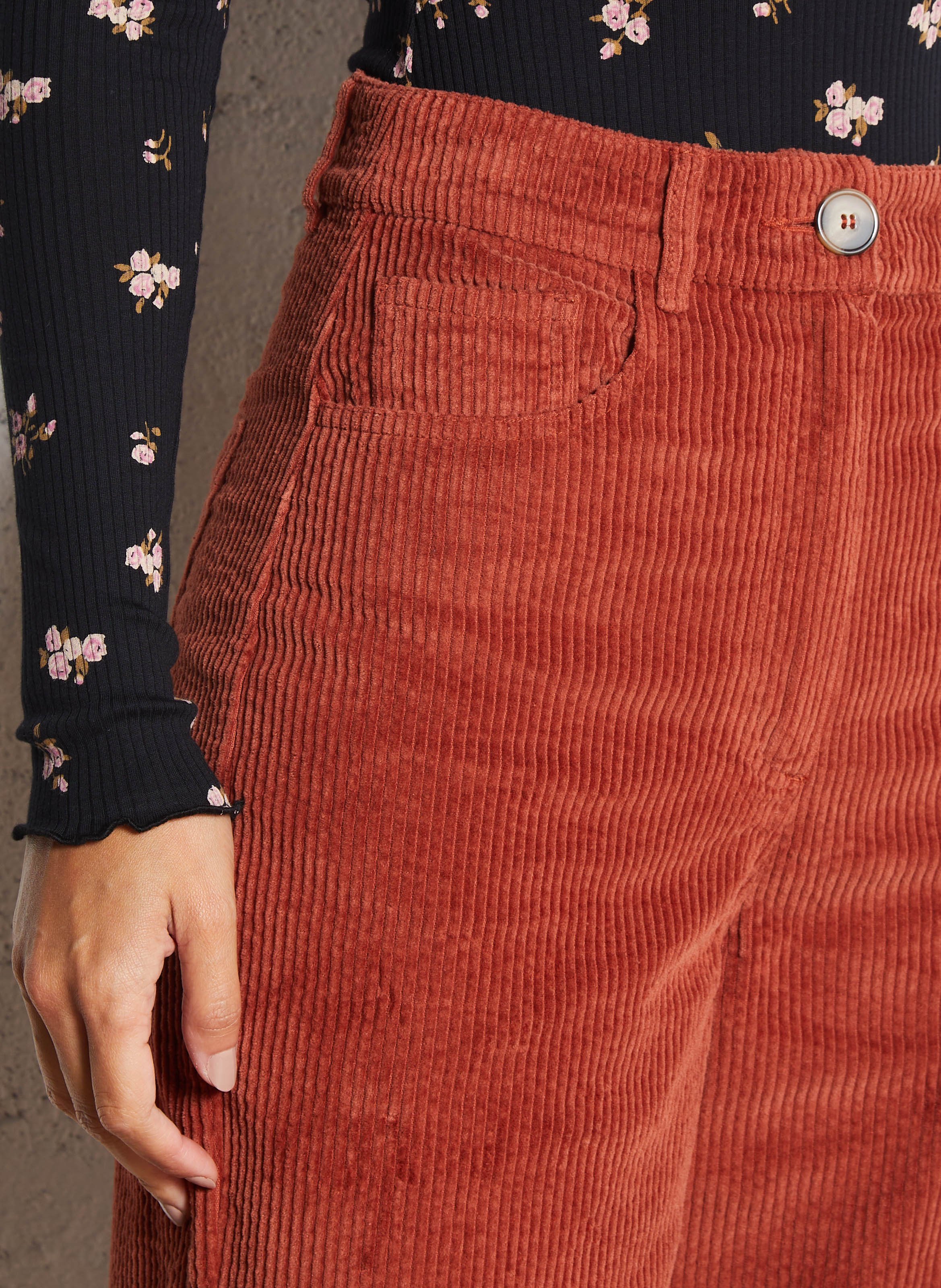 Straight corduroy velvet trousers DES PETITS HAUTS Orange