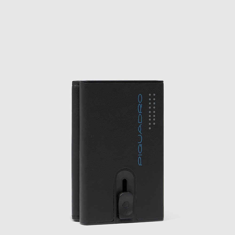 Compact wallet for bills, coins, and credit cards with a sliding system, RFID protection PIQUADRO Black