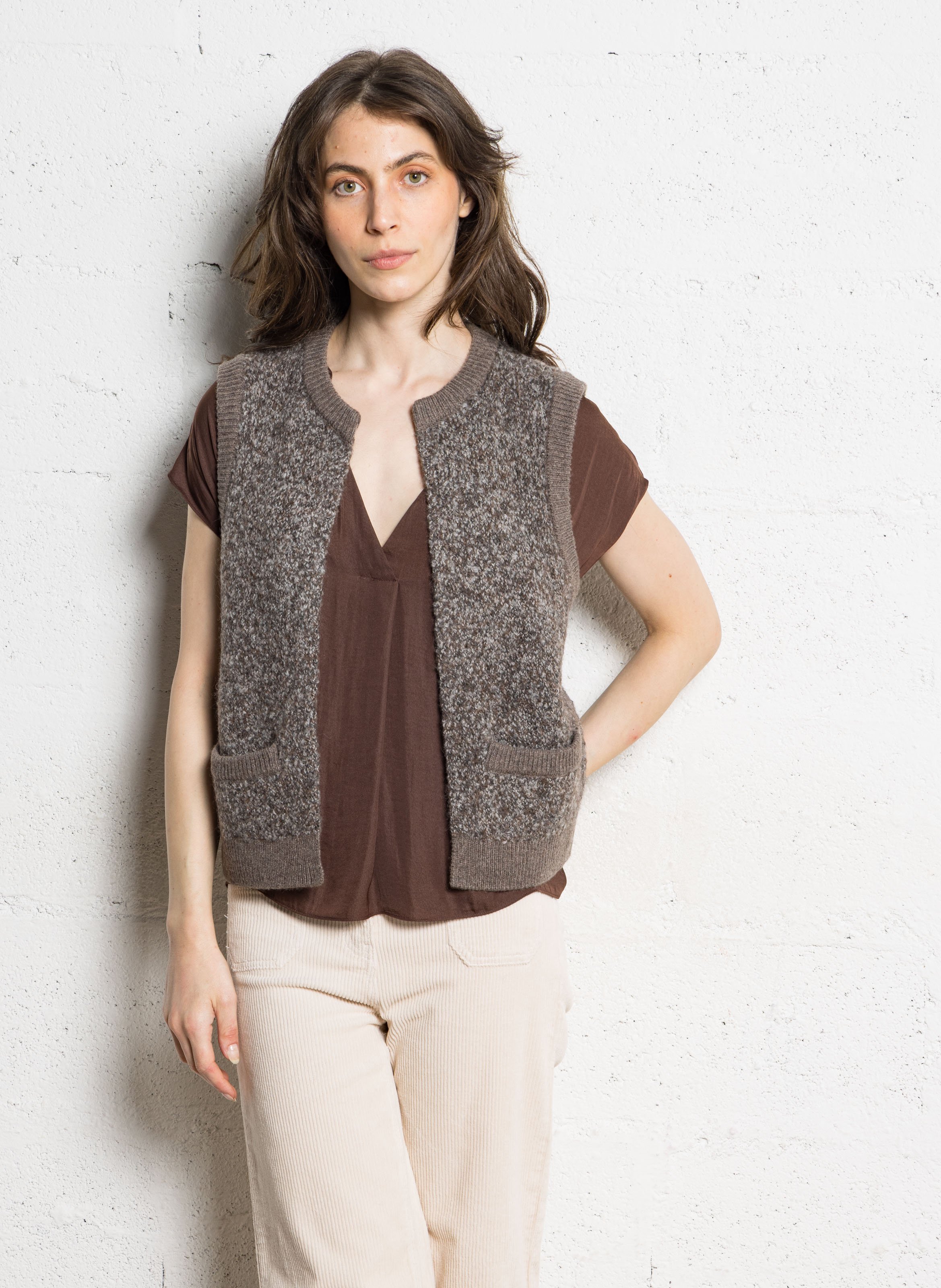 Satin straight blouse MAISON 123 Brown