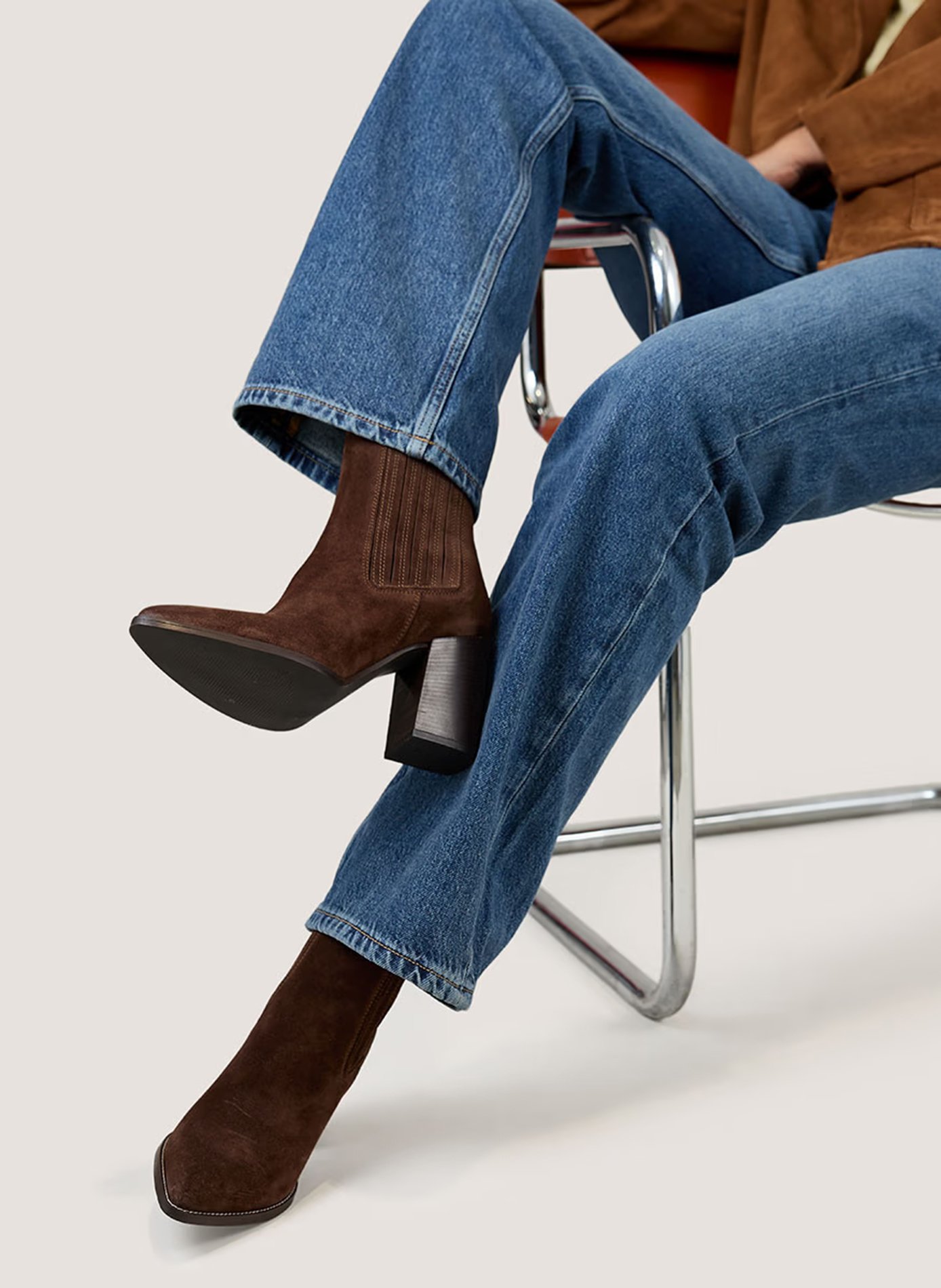 Heeled suede leather mid-calf boots JONAK Brown