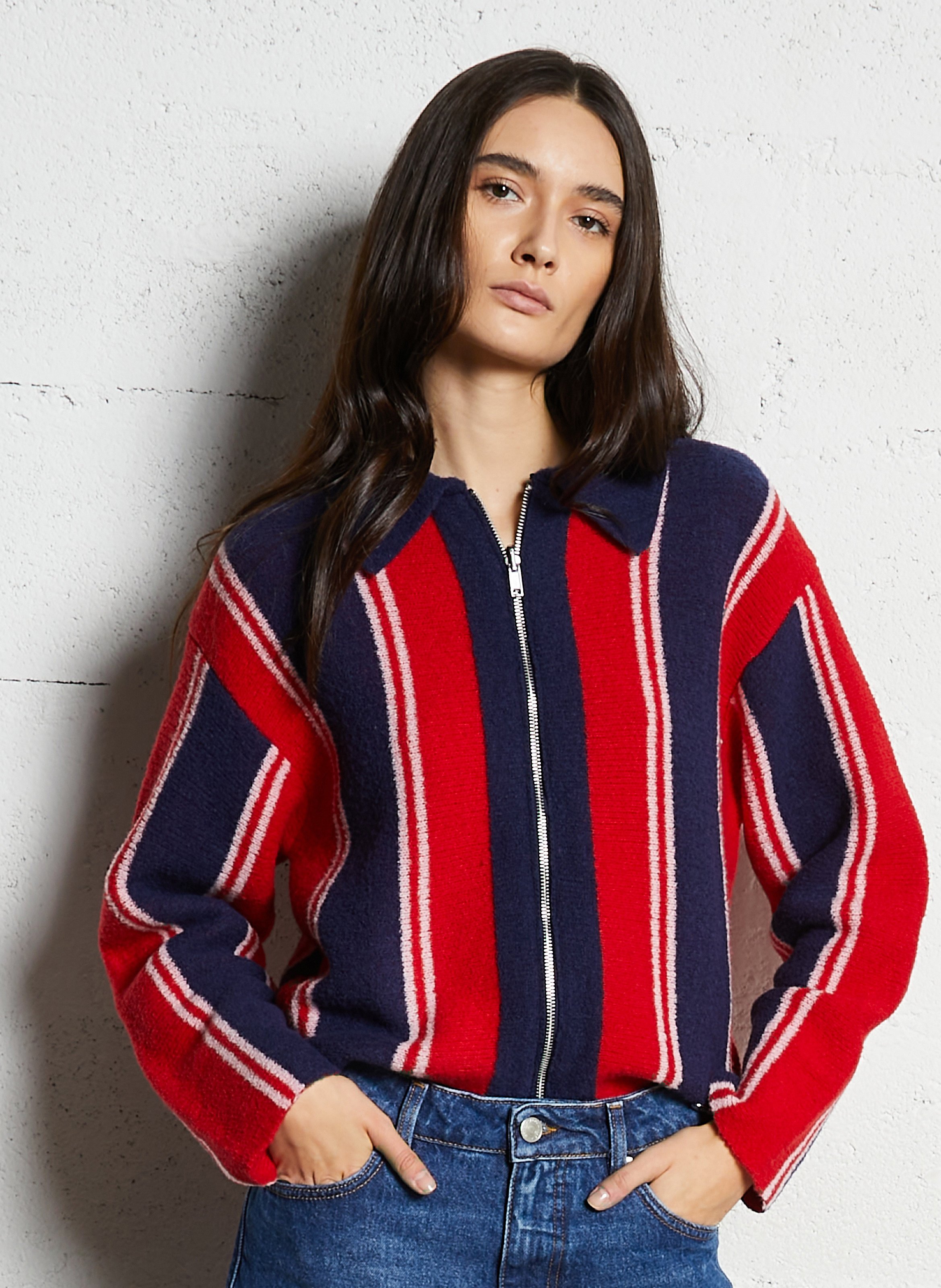 Classic wool striped collar vest DAMSON MADDER Red