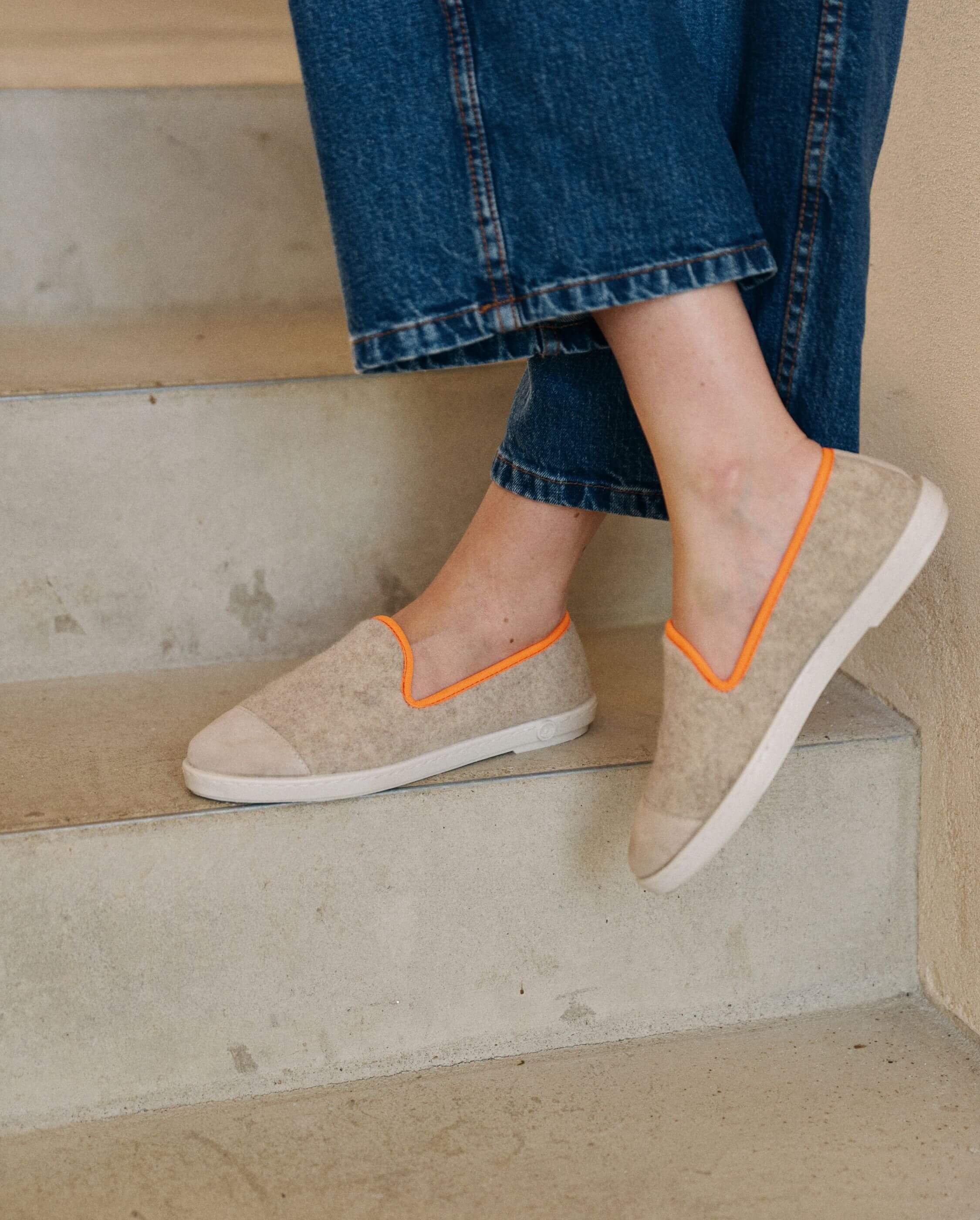 Women's wool slipper, beige fluorescent orange ANGARDE Beige