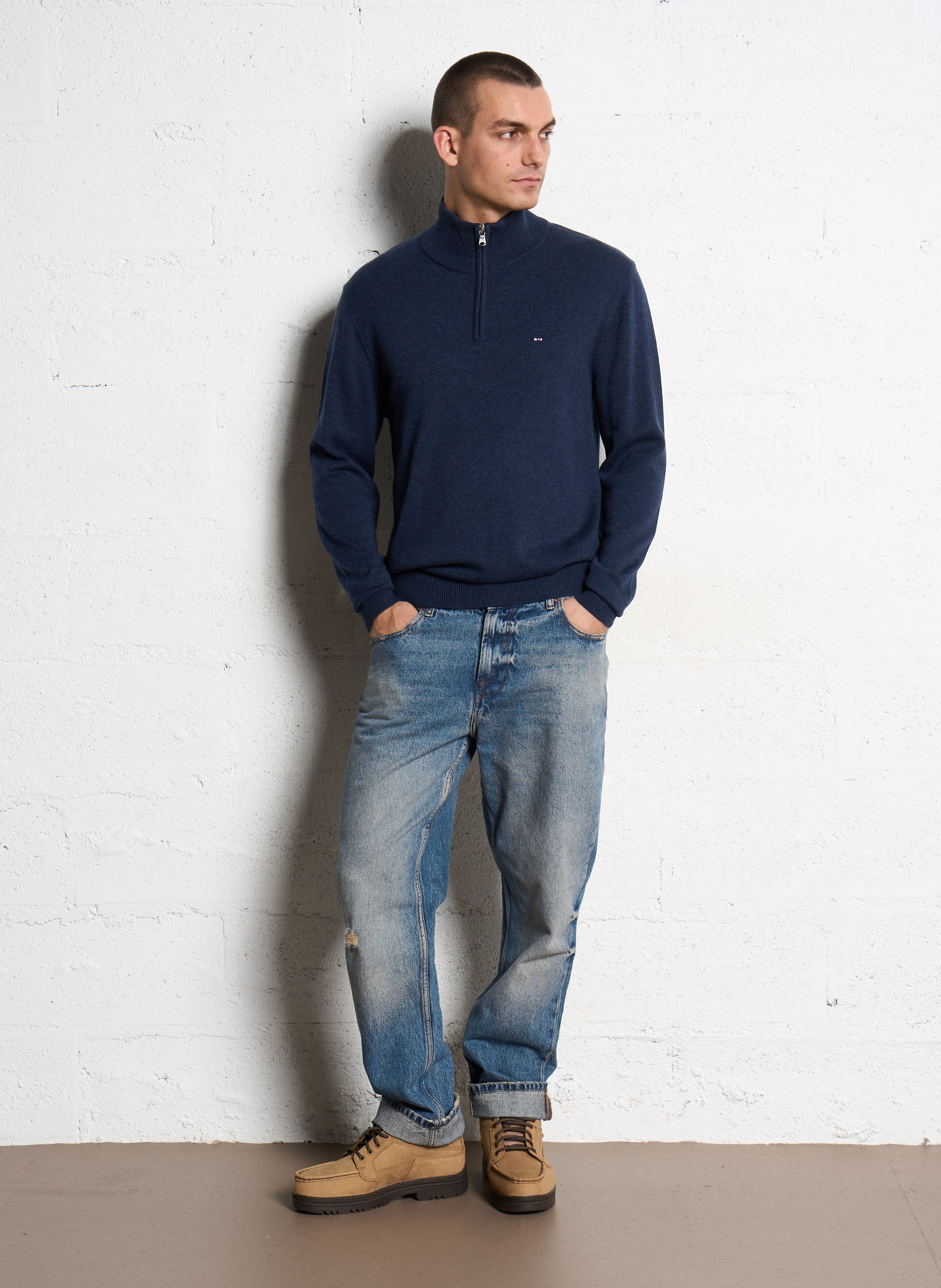 Pull col camionneur en laine mélangée EDEN PARK Bleu