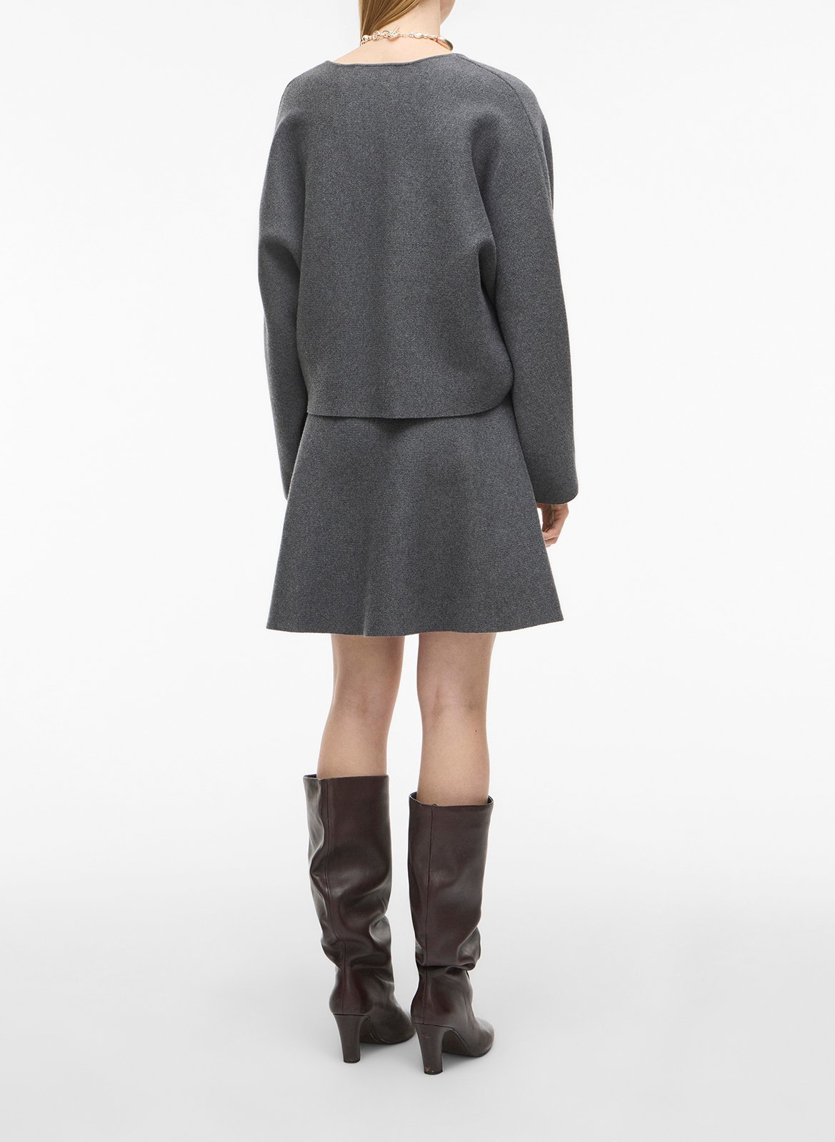 Jupe taille haute en coton et laine ROUGE EDIT Gris