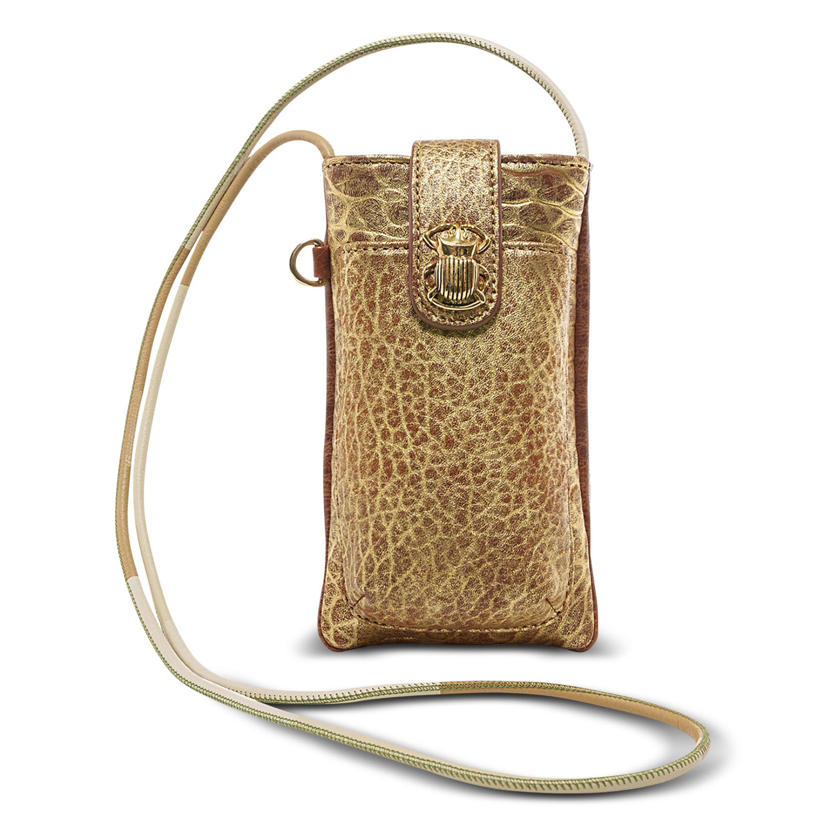 Etui de téléphone en cuir mélangéé CLARIS VIROT Doré