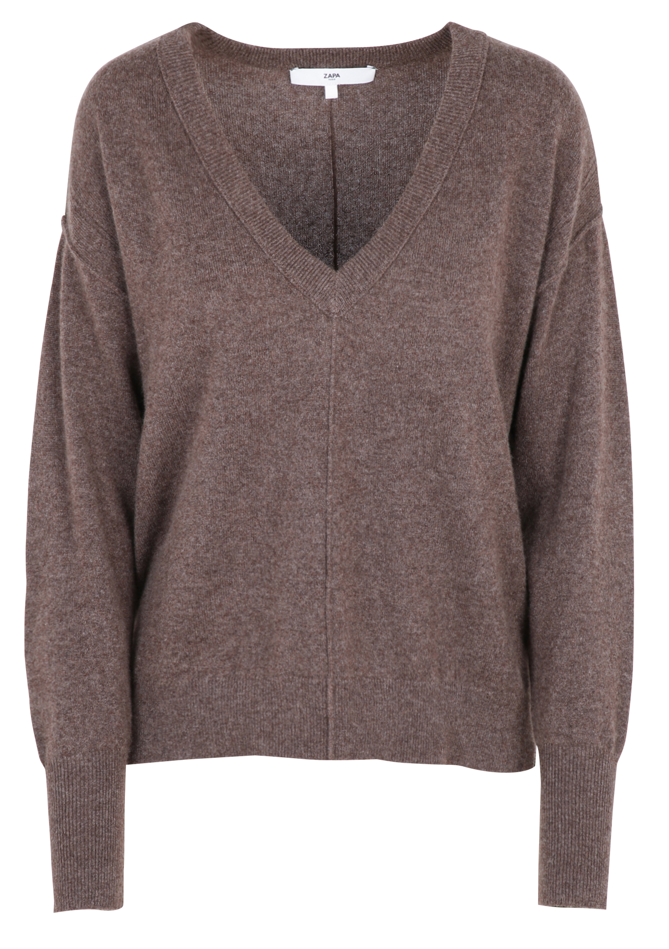 Pull col v en cachemire ZAPA Marron