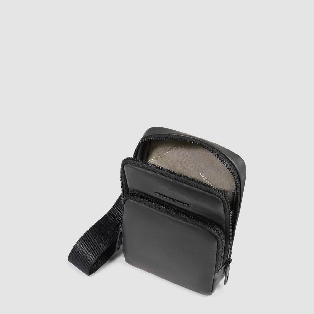 Leather phone crossbody pouch with credit card holder and RFID protection PIQUADRO Black