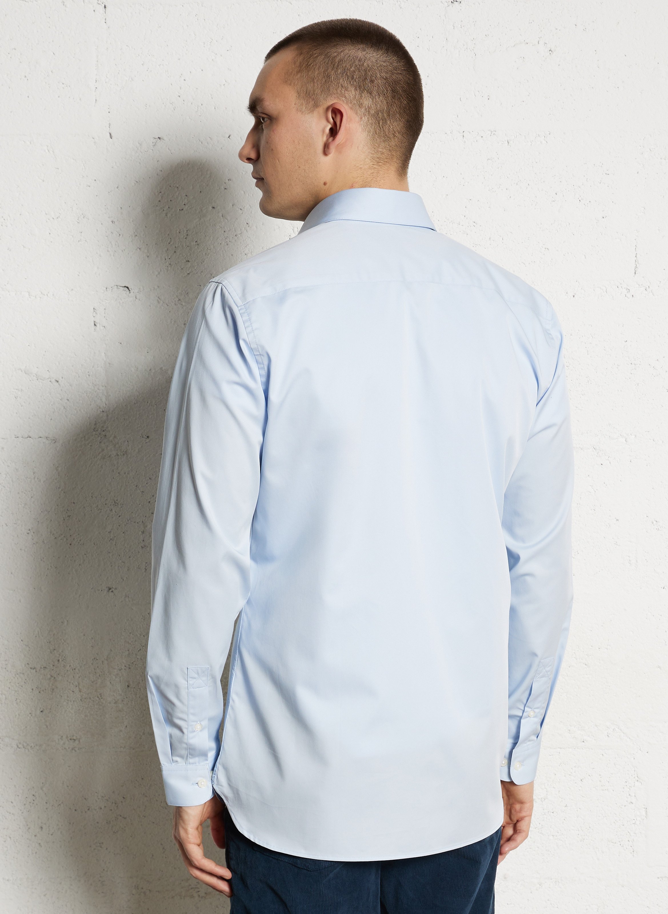Slim-fit cotton shirt with classic collar AU PRINTEMPS PARIS Blue