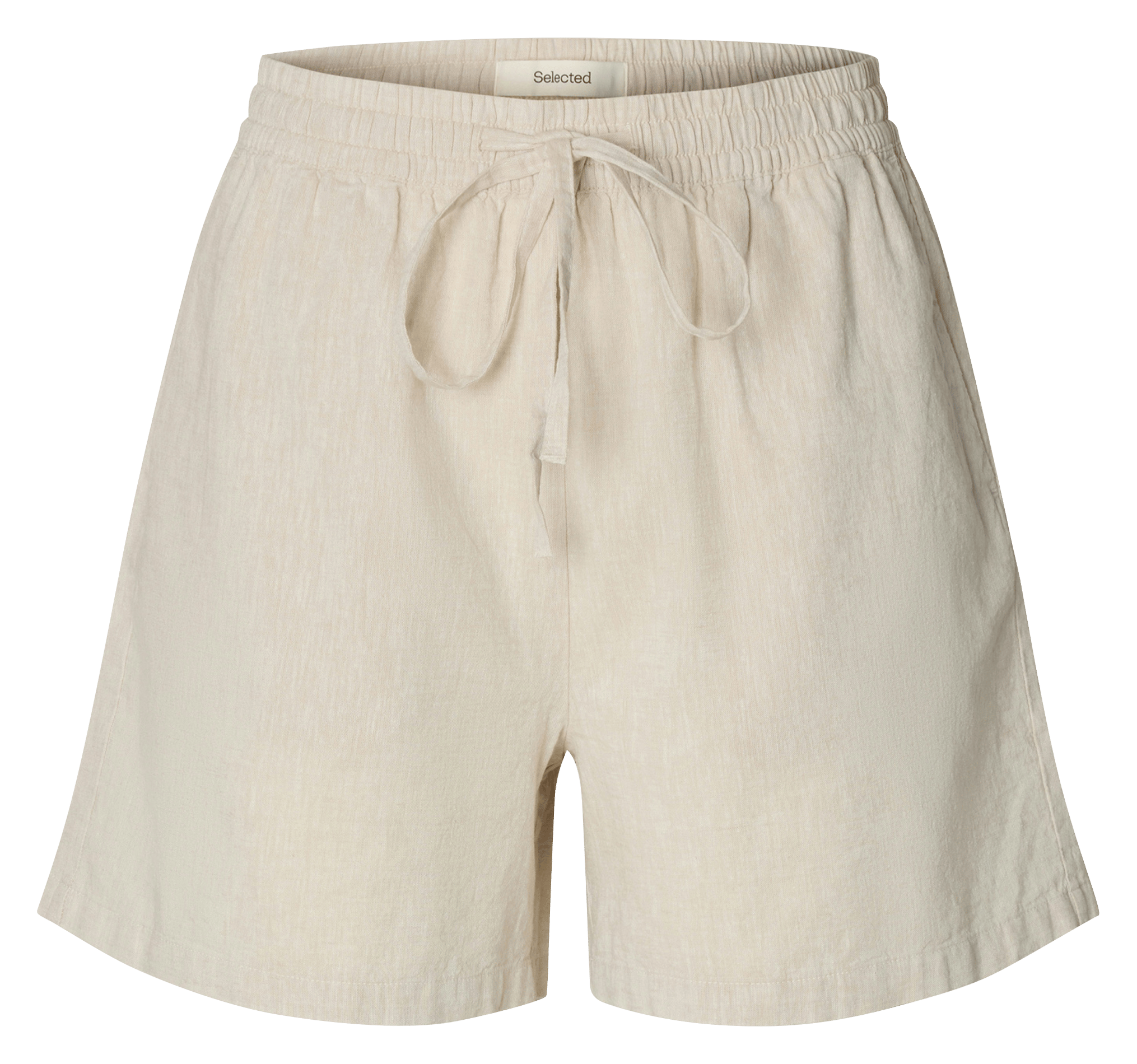 Straight linen and organic cotton shorts SELECTED Beige