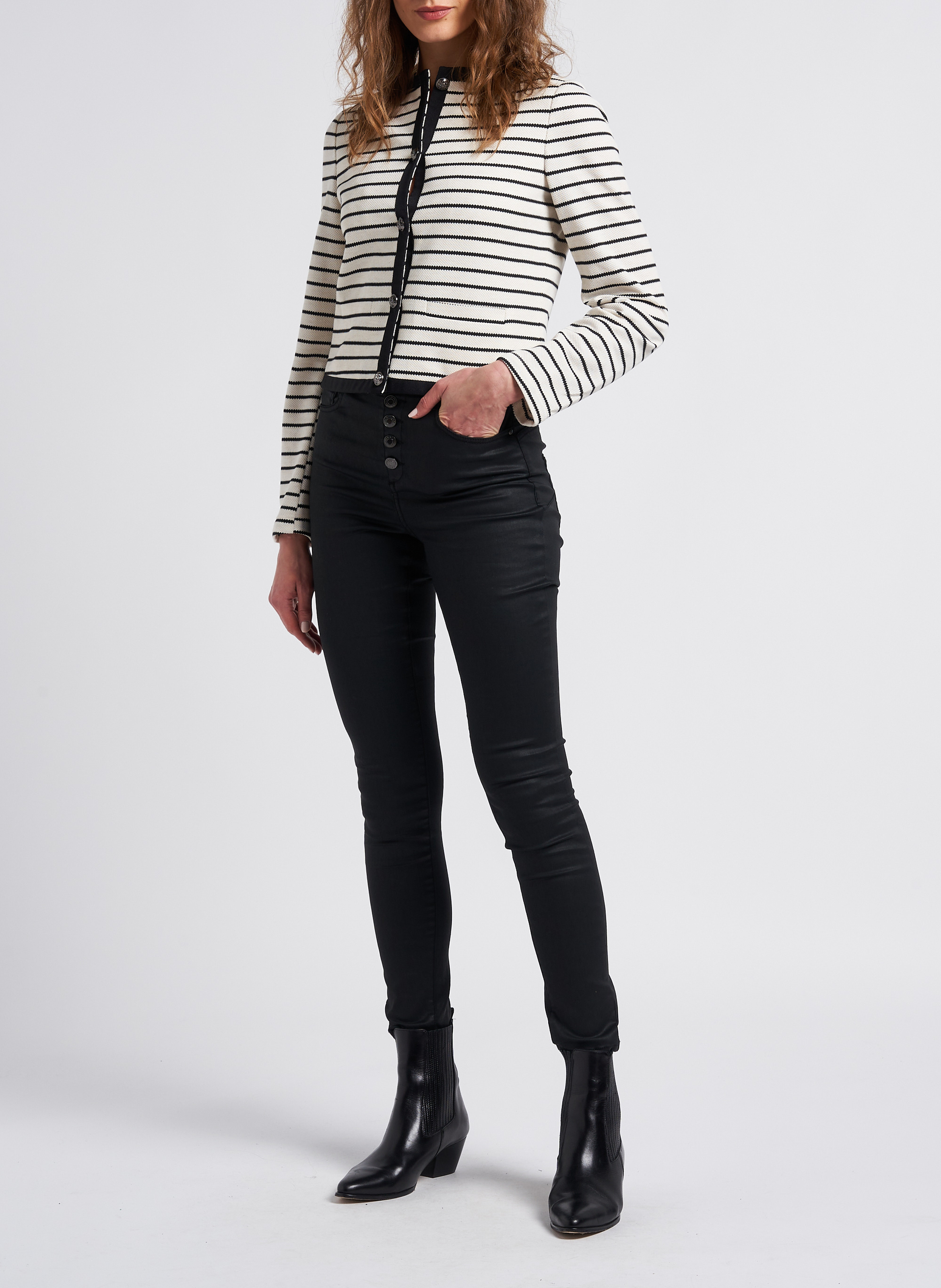 Beschichtete High Waist Skinny Jeans aus Baumwoll-Mix IKKS Schwarz