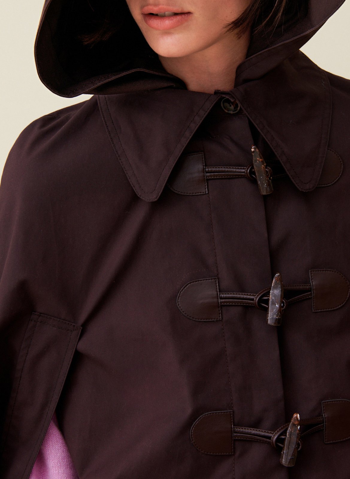 Cotton cape with removable hood CLAUDIE PIERLOT Brown