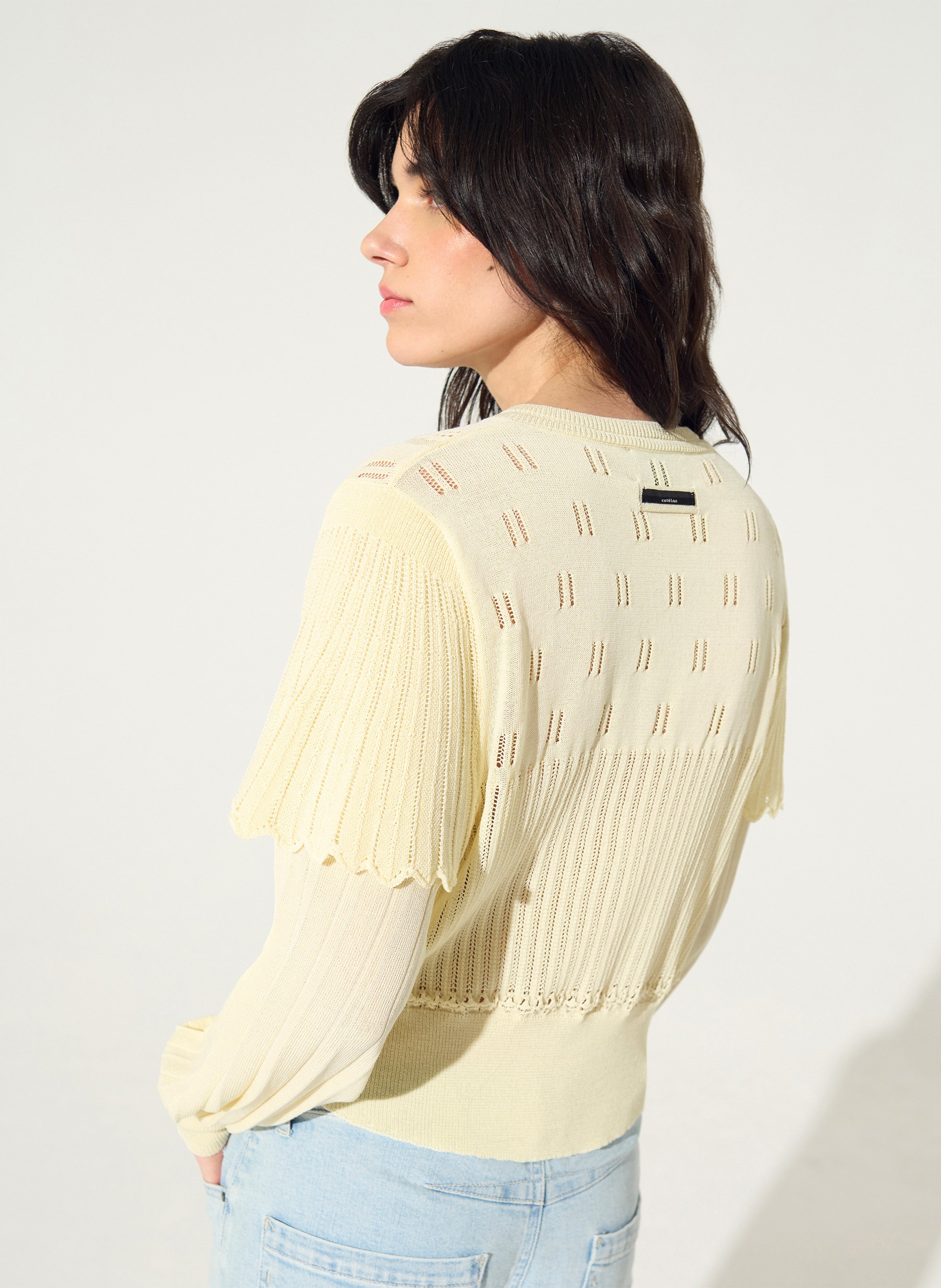 Gerade geschnittener Cardigan mit Rundhalskragen Baumwoll-Mix COTELAC Weiss