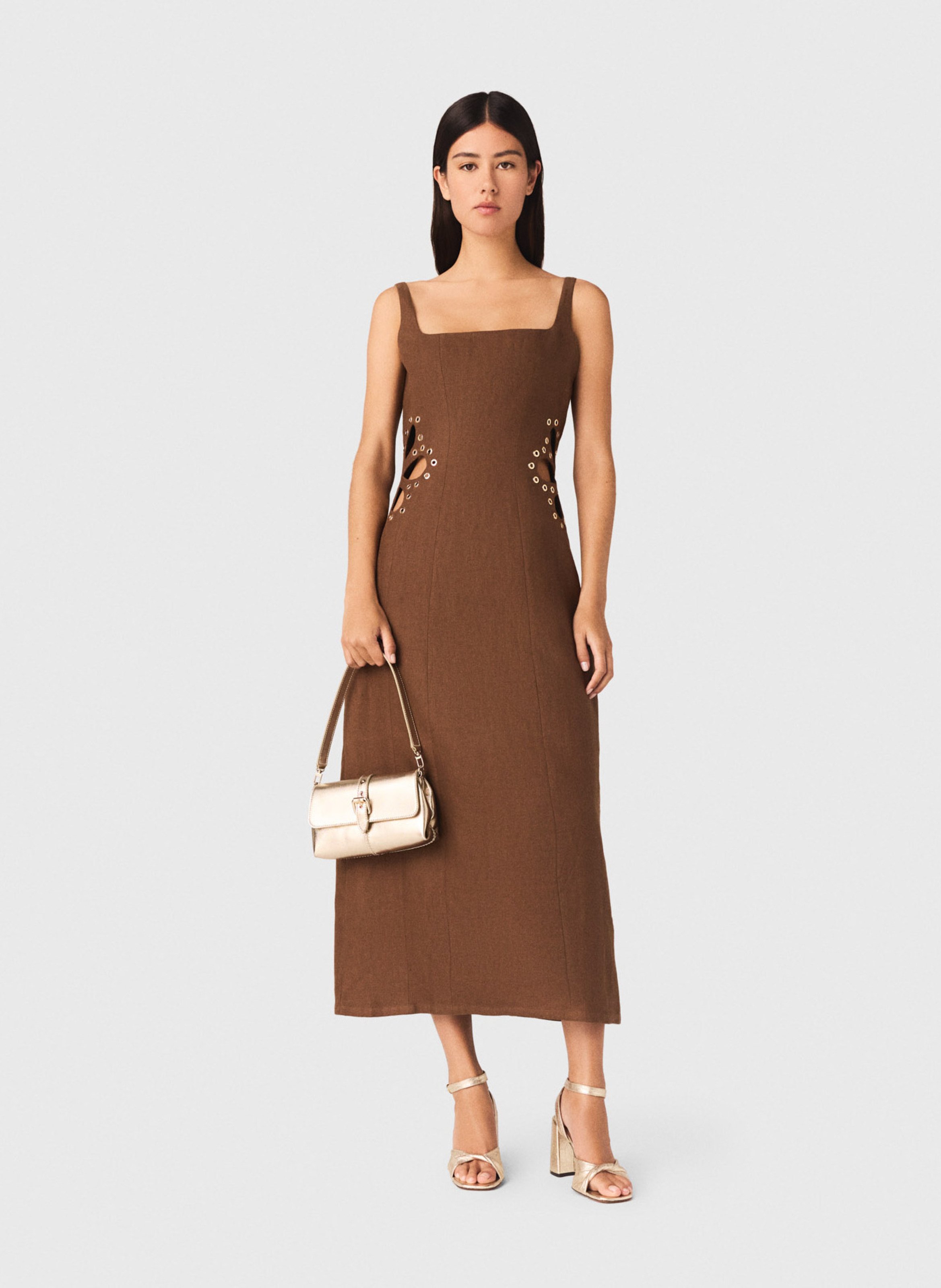 Flared linen dress MAJE Brown