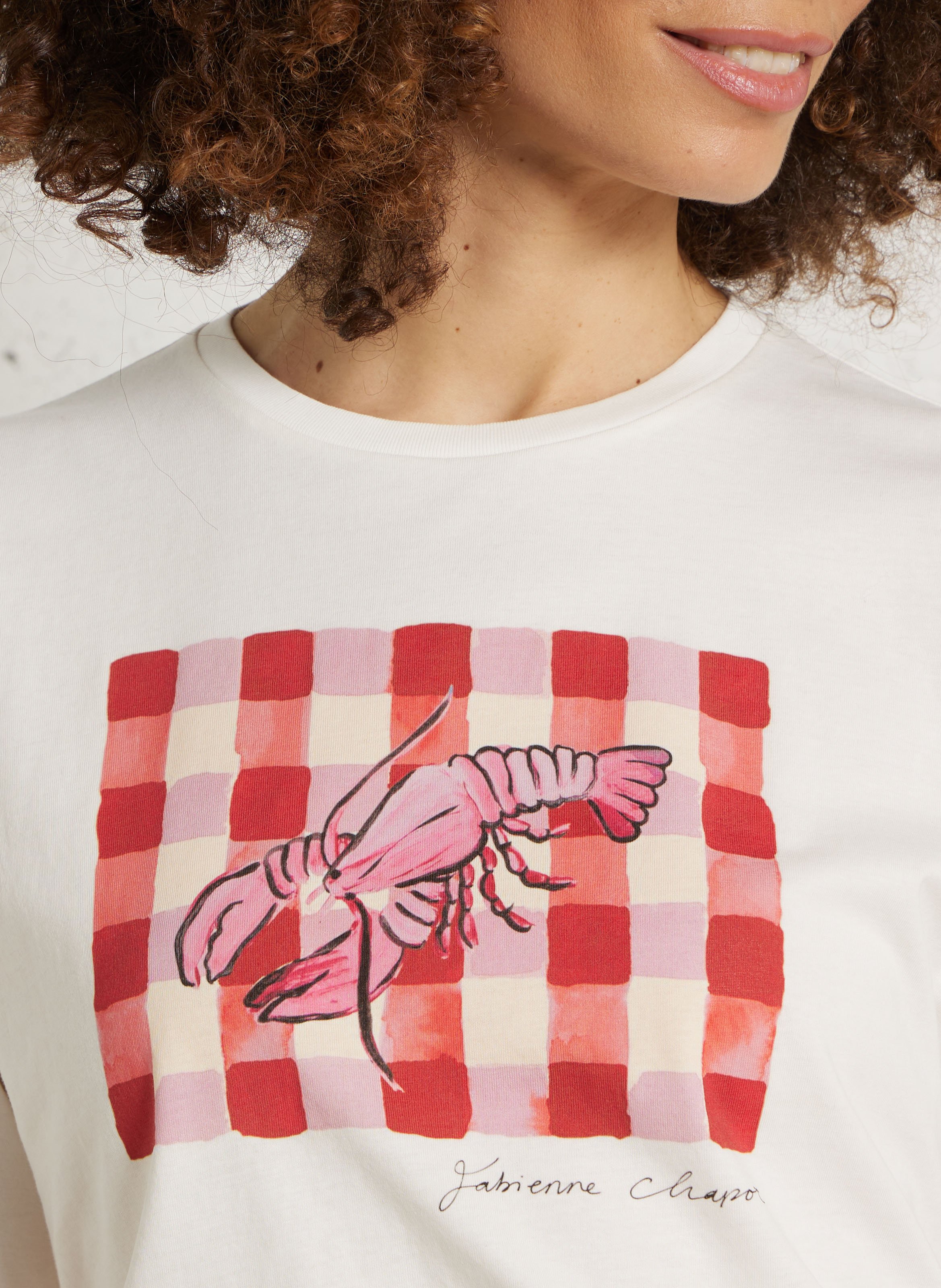 Recht T-shirt van biokatoen met ronde hals en zeefdruk FABIENNE CHAPOT Wit