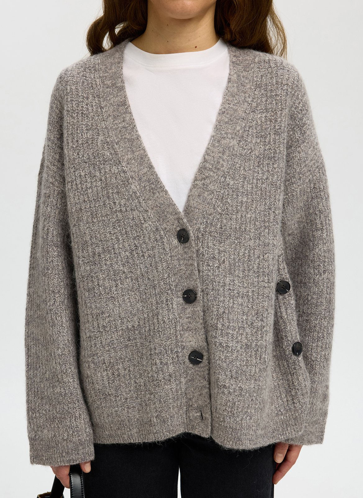 V-hals vest in effen gemengde wol SELECTED Grijs