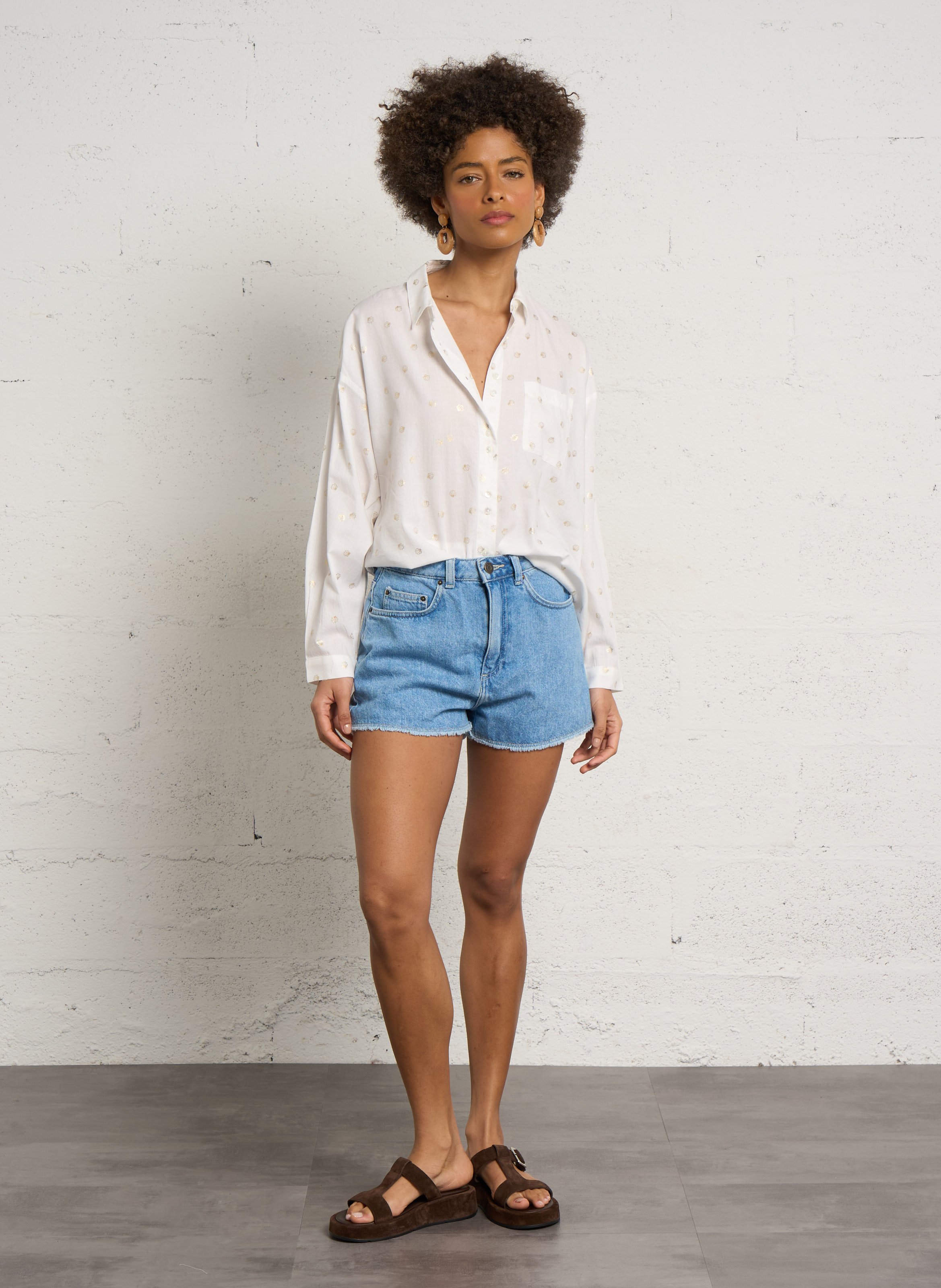 Loose-fit printed cotton shirt DES PETITS HAUTS White