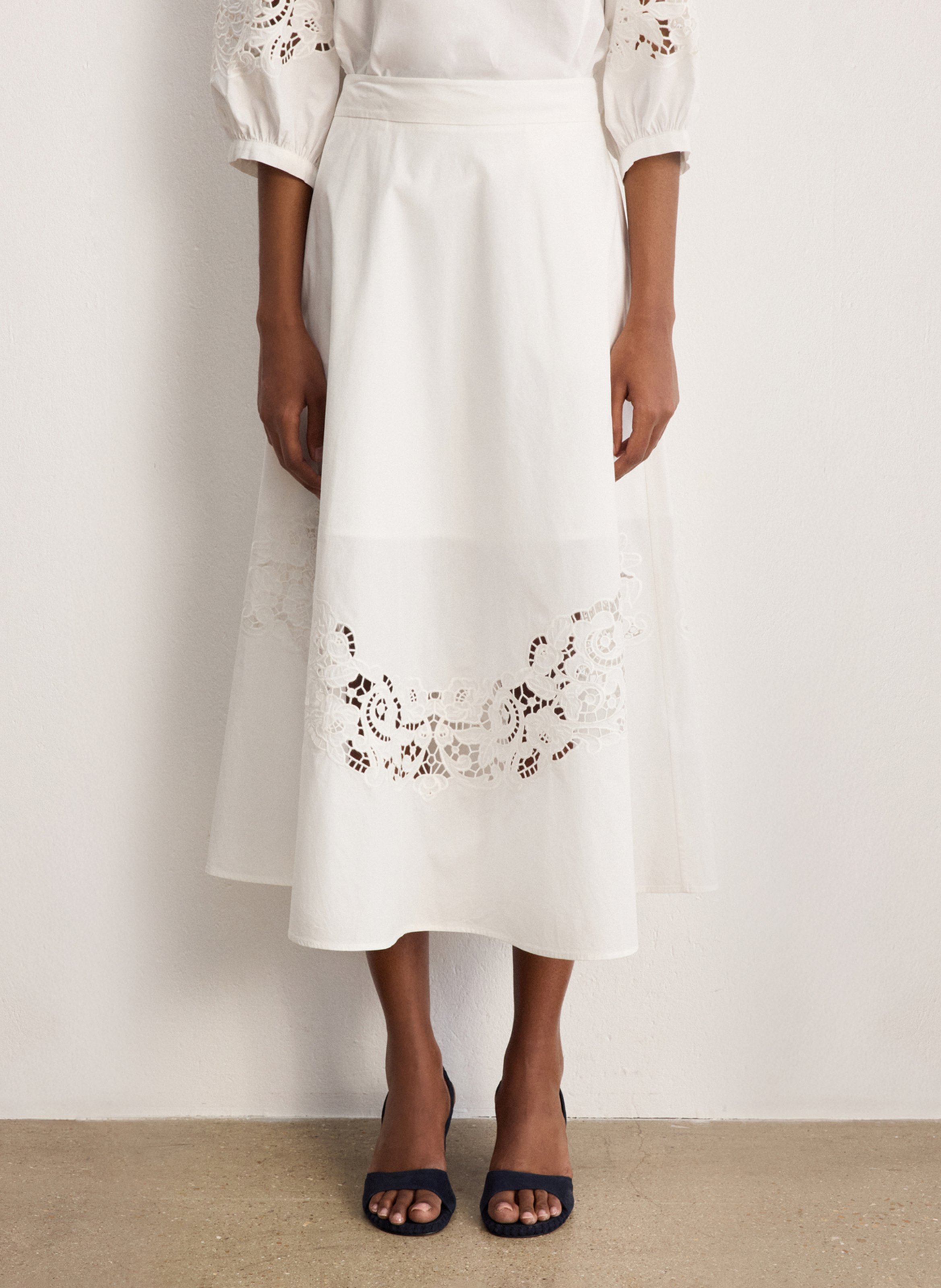 Jupe longue en coton brodé PABLO Weiss
