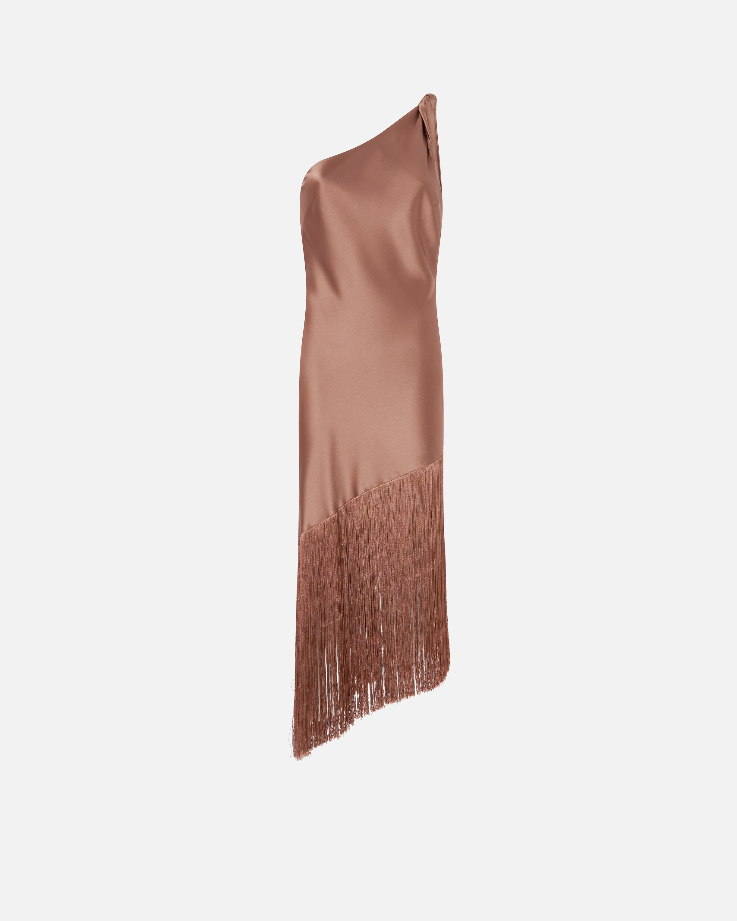 Robe courte asymétrique en satin à franges PINKO Marron