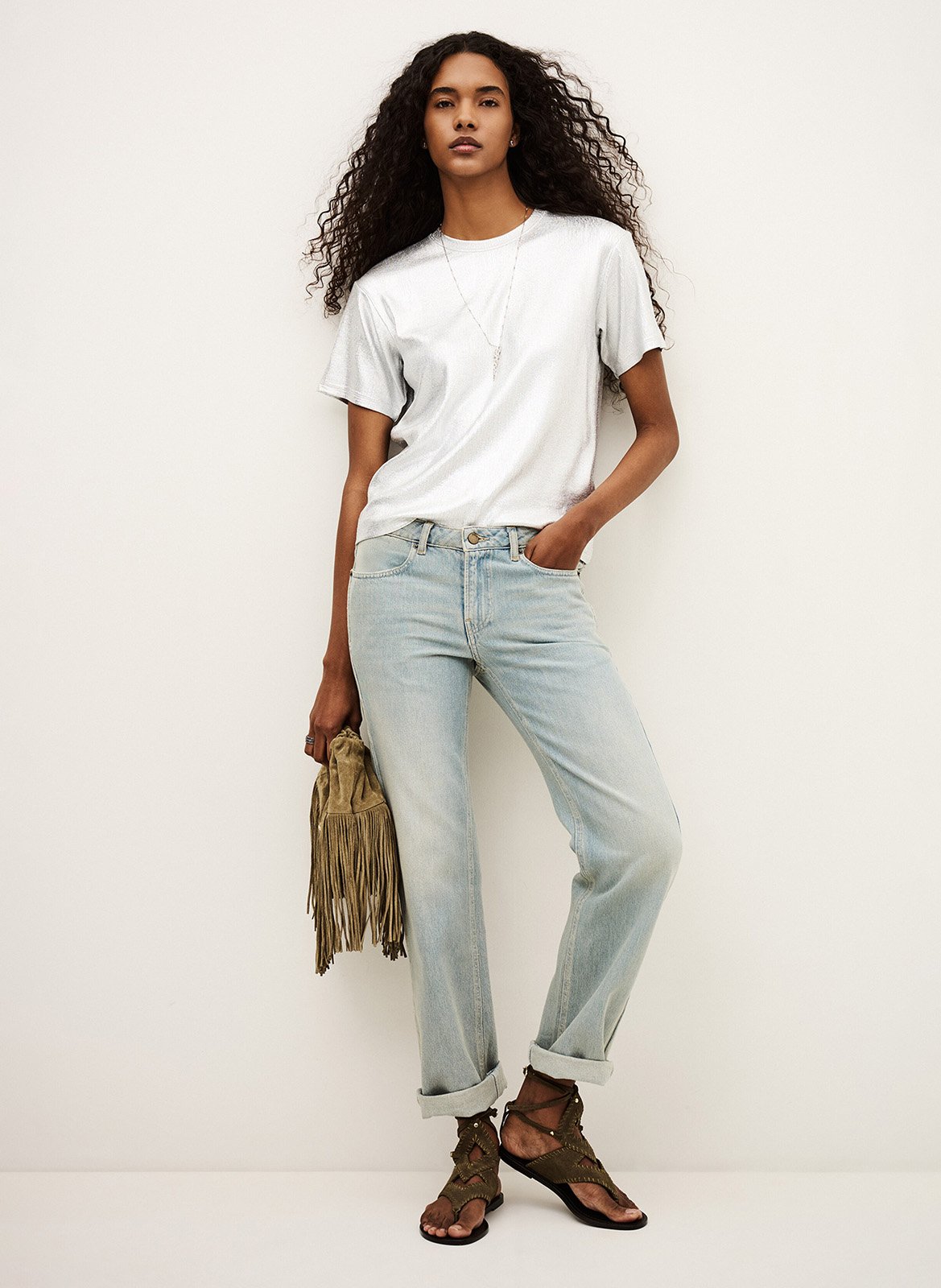 Effen top met lange mouwen en ronde hals BA&SH Zilver