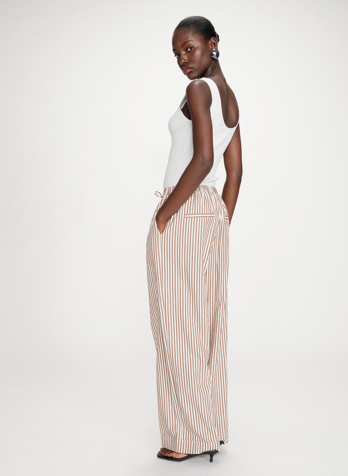 Wide leg cotton blend trousers GRACE ET MILA Brown