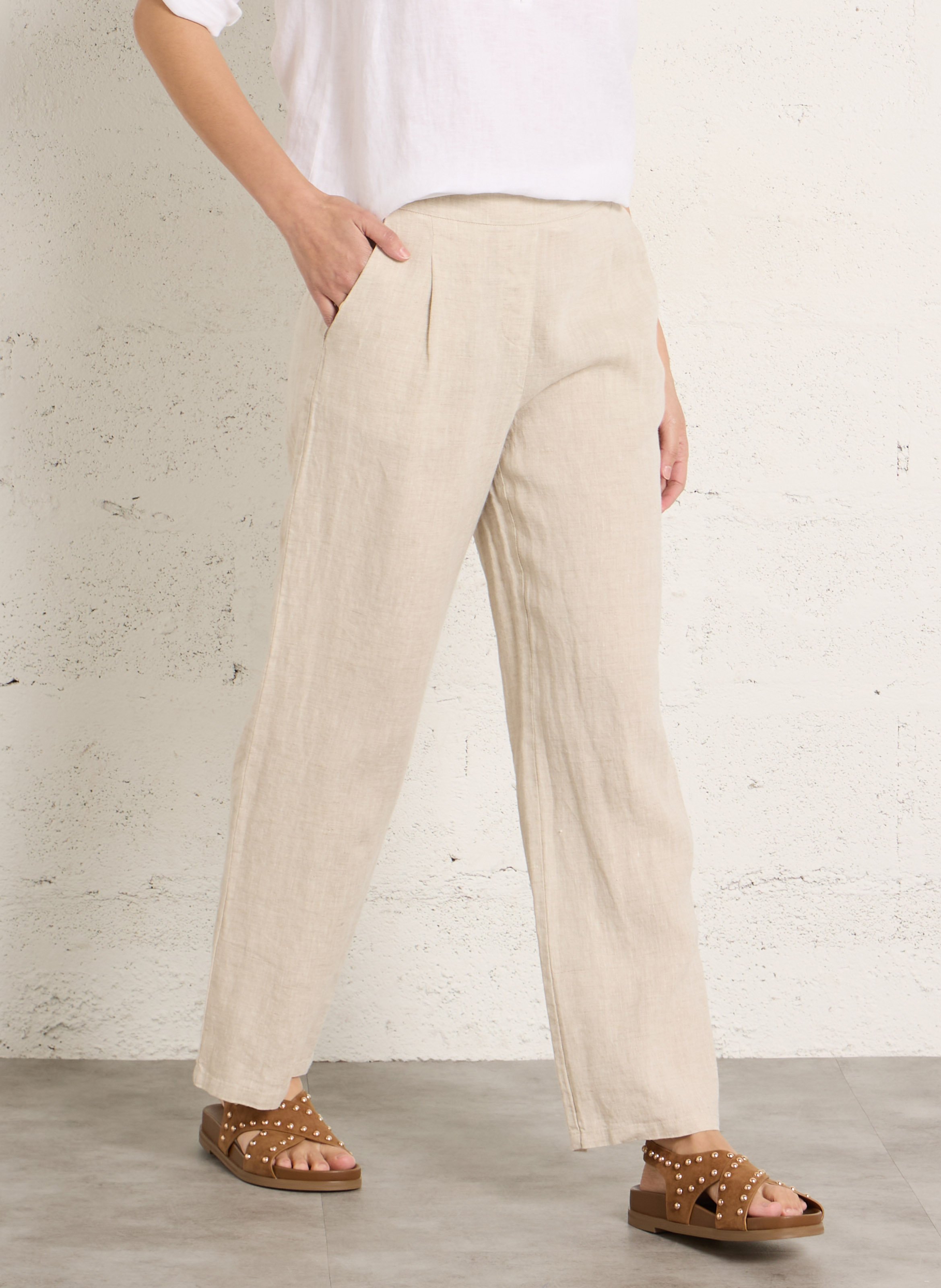 Pantalon droit en lin  SUD EXPRESS Beige