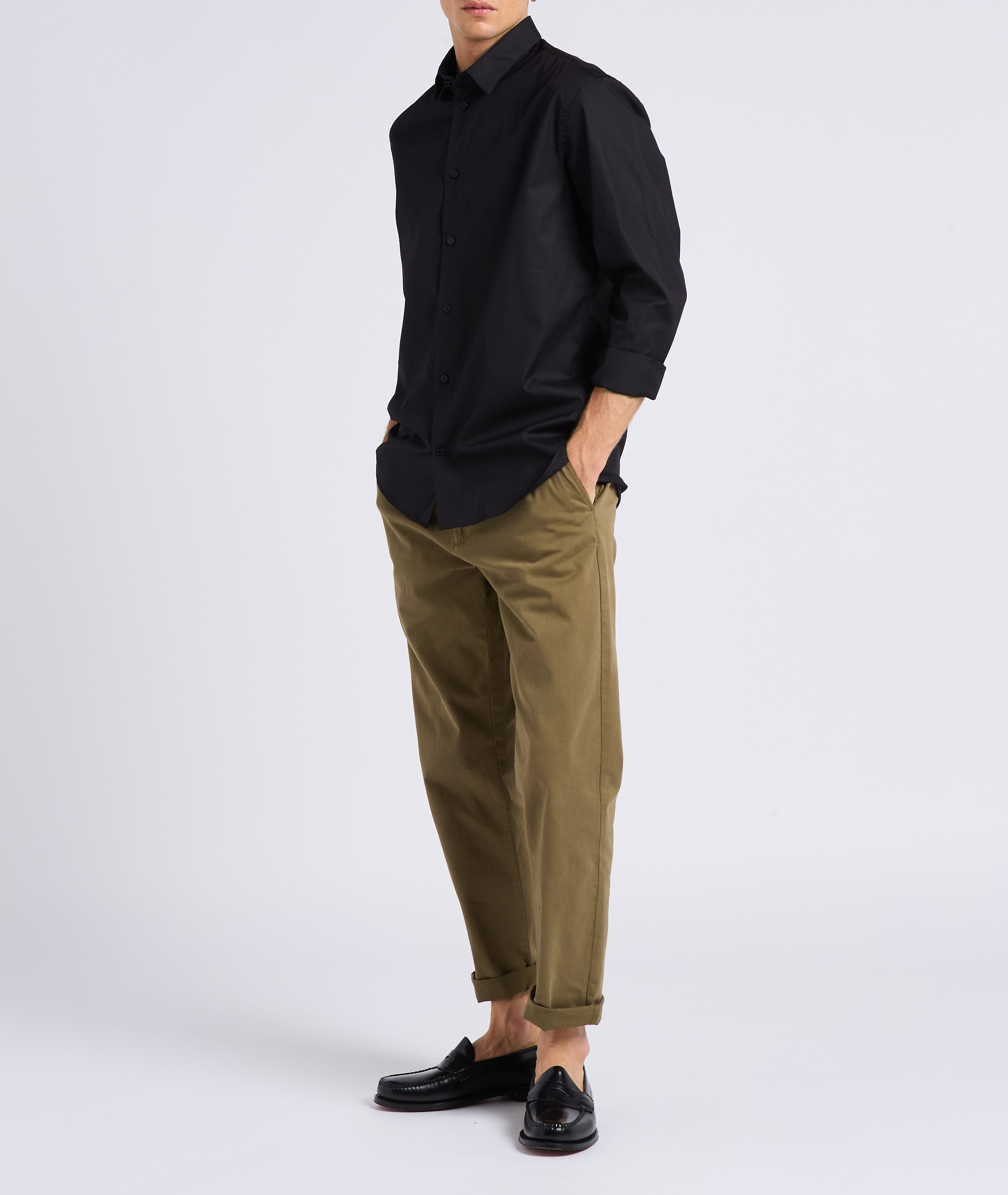 Slim-fit cotton shirt with classic collar AU PRINTEMPS PARIS Black