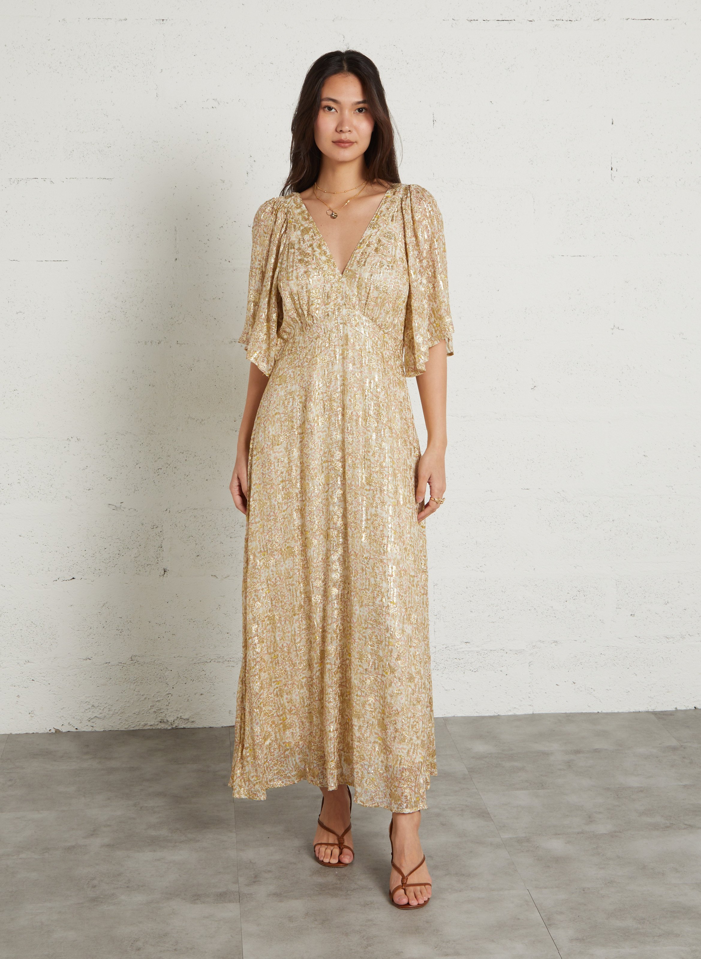 Robe longue imprimée col v MAISON 123 Doré