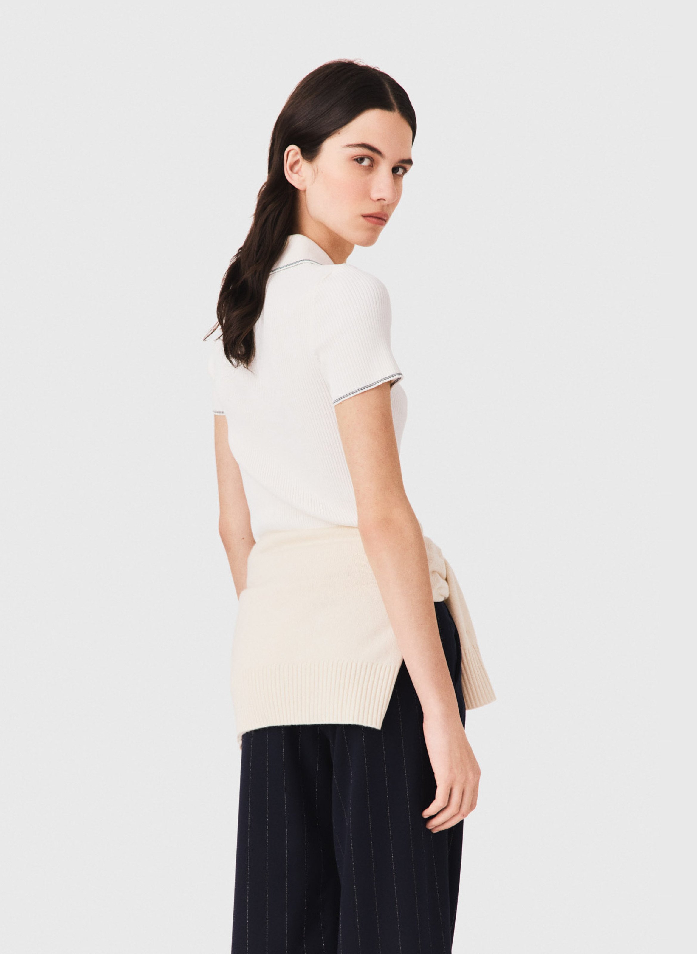 Pull ajusté col polo MAJE Beige