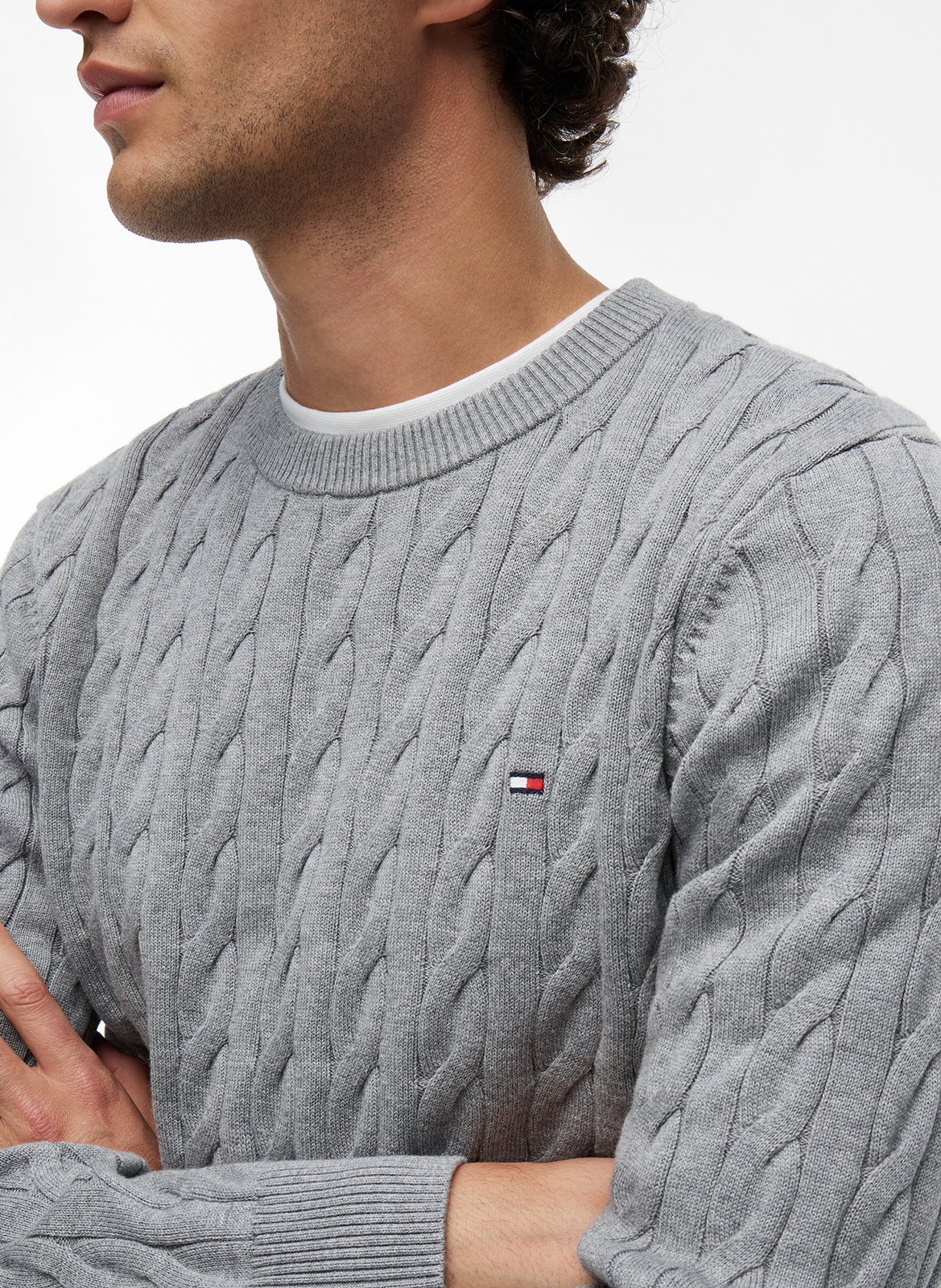 Rechte trui van biokatoen met ronde hals | Grijs TOMMY HILFIGER Heren