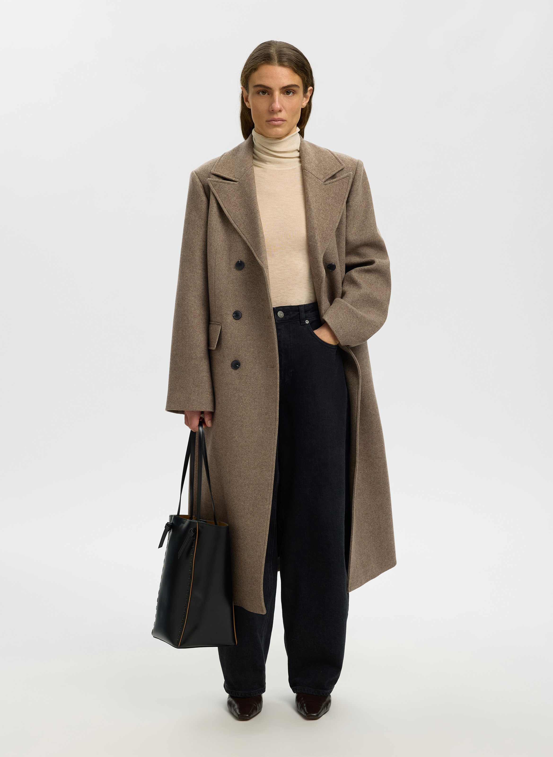 Manteau long ample en laine mélangée SELECTED Marron